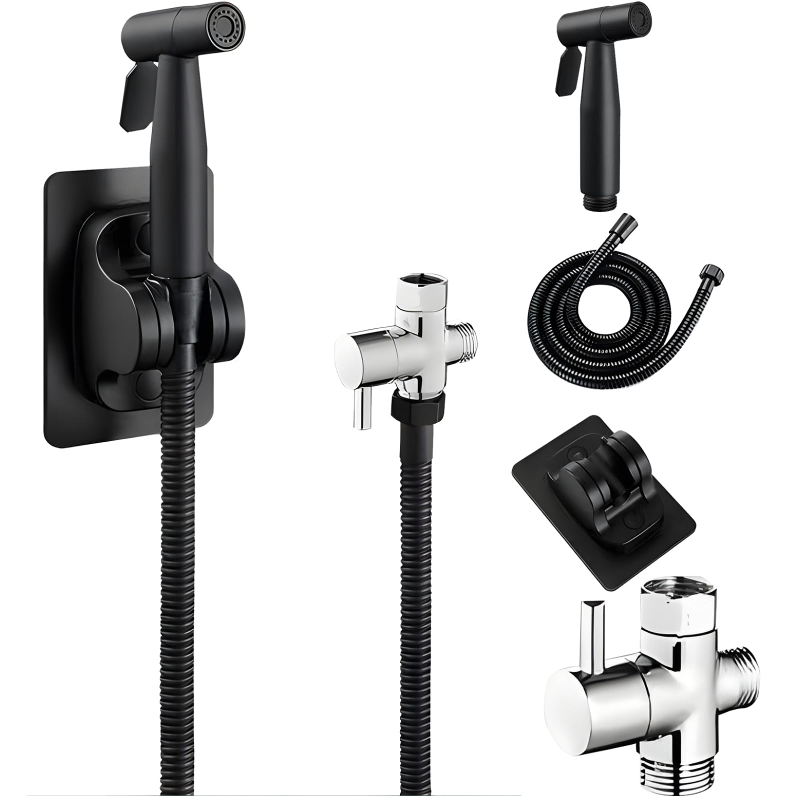 Toilettensprayer aus 304 Edelstahl, druckverstärktes Bidet-Sprayer-Set, einfache Montage ohne Bohren, mit 1,5 m Schlauch, ideal für die Reinigung der Toilette und den täglichen Einsatz