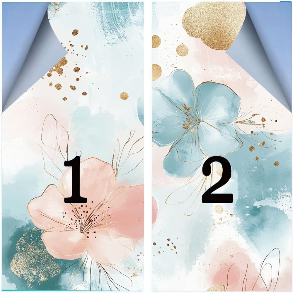 Beautiful Flowers Window Film Privacy Abstract Floral Gold Painting Decorative Stained Glass Decal for Home, Adhesive Window Sticker 35.4Wx63L inch x 2pcs