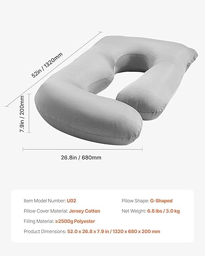 Miniatura 7 de VEVOR Almohada de embarazo, almohada de maternidad en forma de G para dormir, almohada de apoyo de cuerpo completo con funda extraíble y lavable,