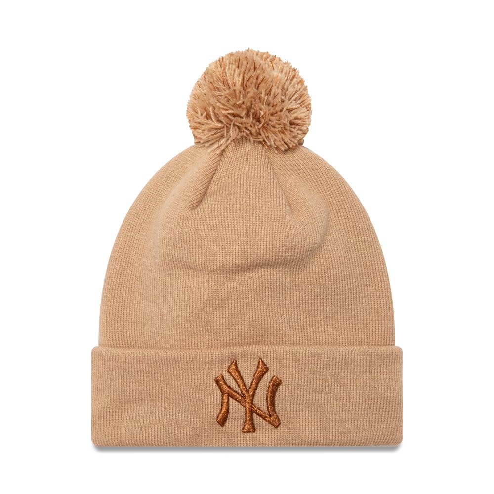 New Era Unisex Beige Women's Winter Beanie Metallic Ny Yankees