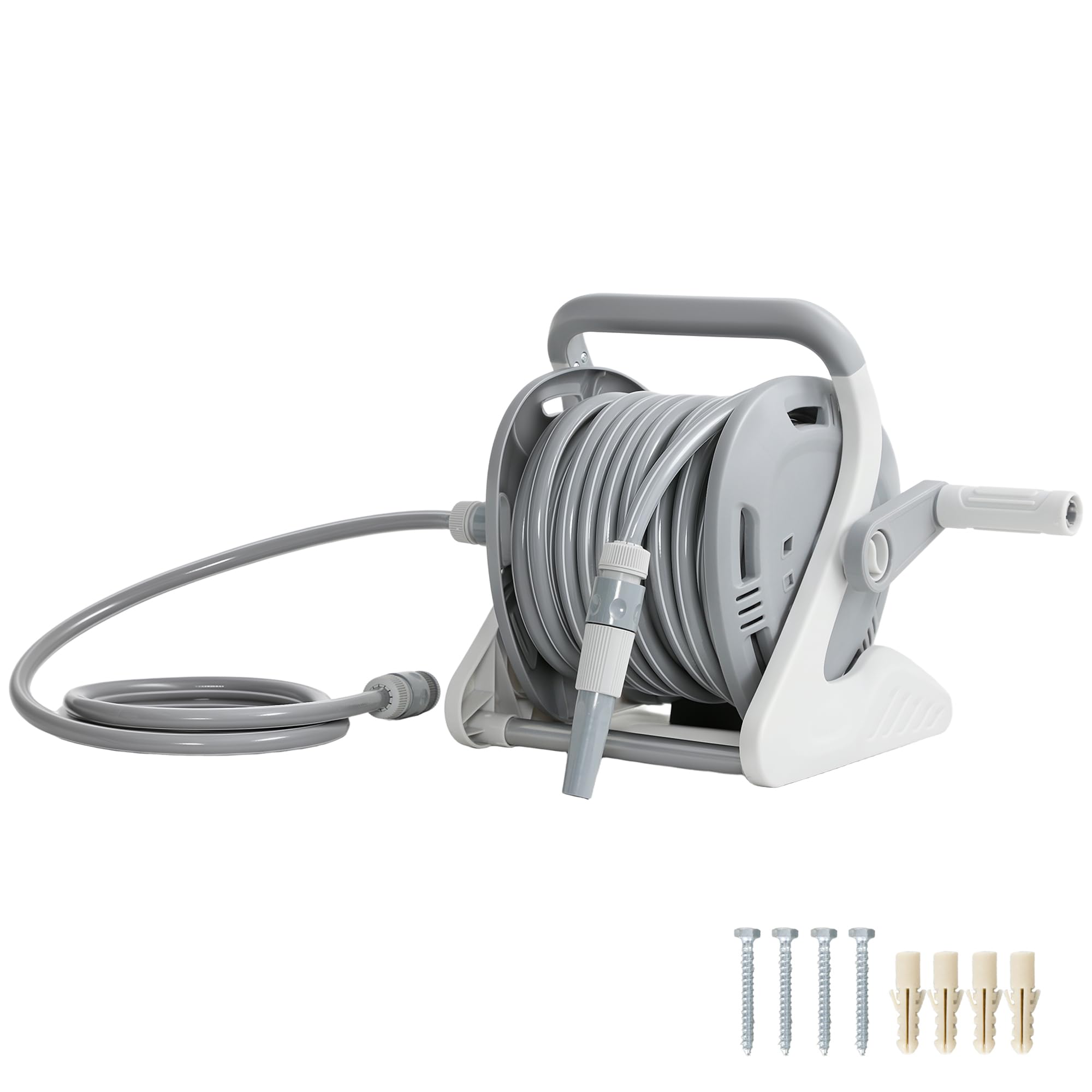 Outsunny Portable Garden Hose Reel 20+2 m Wall Mounted Hose Reel Grey