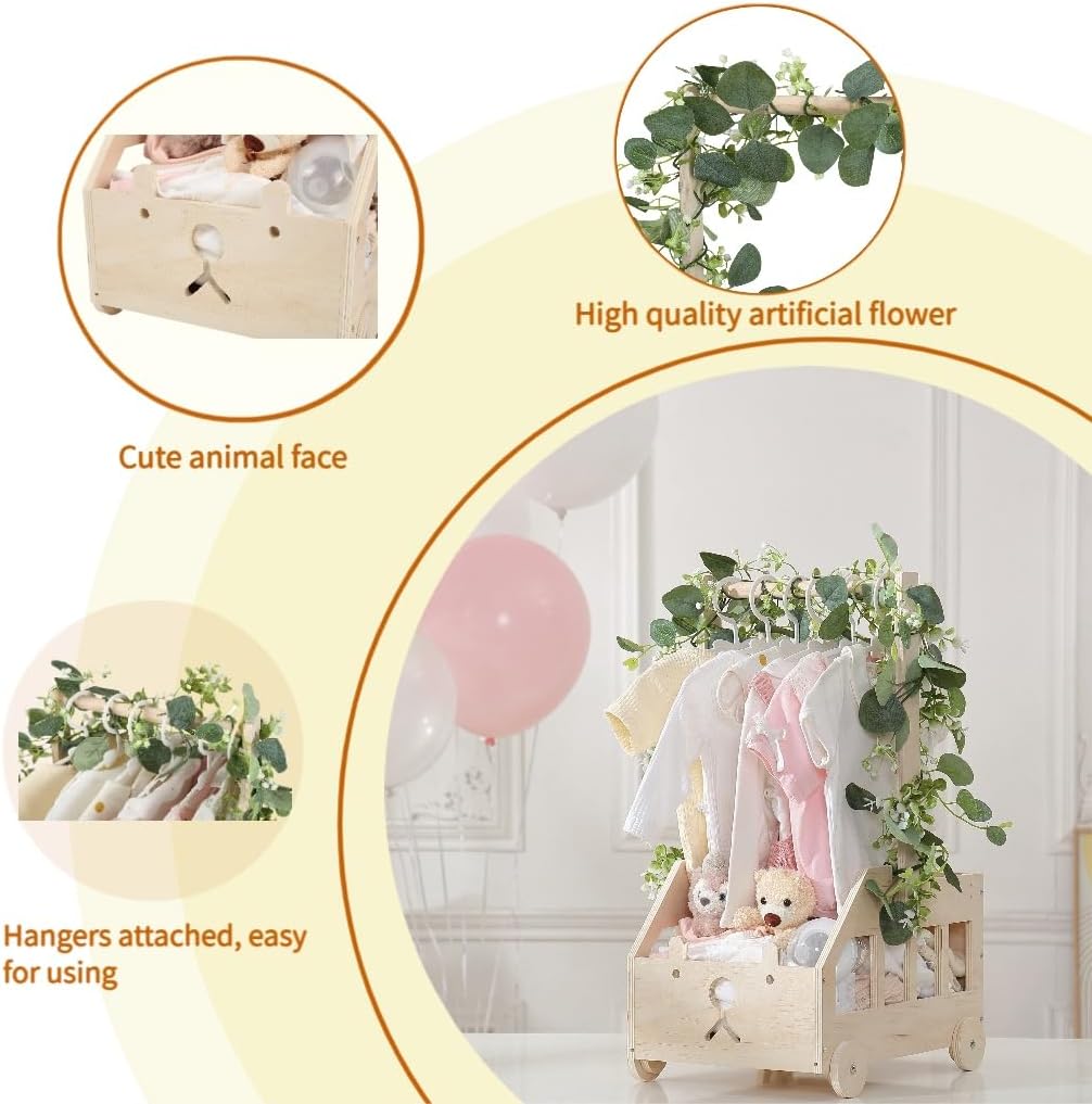 Wooden Baby Shower Crate Closet with Pushable Wheels, Personalized Baby Gift Baby Shower Basket, Welcome Gift for Newborn Boy Girl, Pregnancy Gifts for New Parents