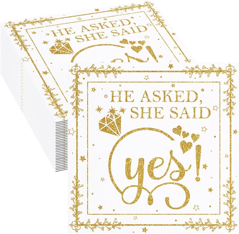 80 Pcs Happy Engagement Party Paper Napkins Engagement Disposable Napkins She Said Yes Wedding Bridal Shower Party Table Decorations Supplies