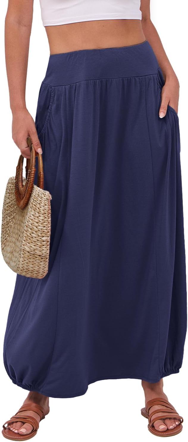 ANRABESS Women's Summer Long Maxi Skirts 2025 Trendy Ankle Length High Waisted Boho Flowy Beach Dress with Pockets Fashion