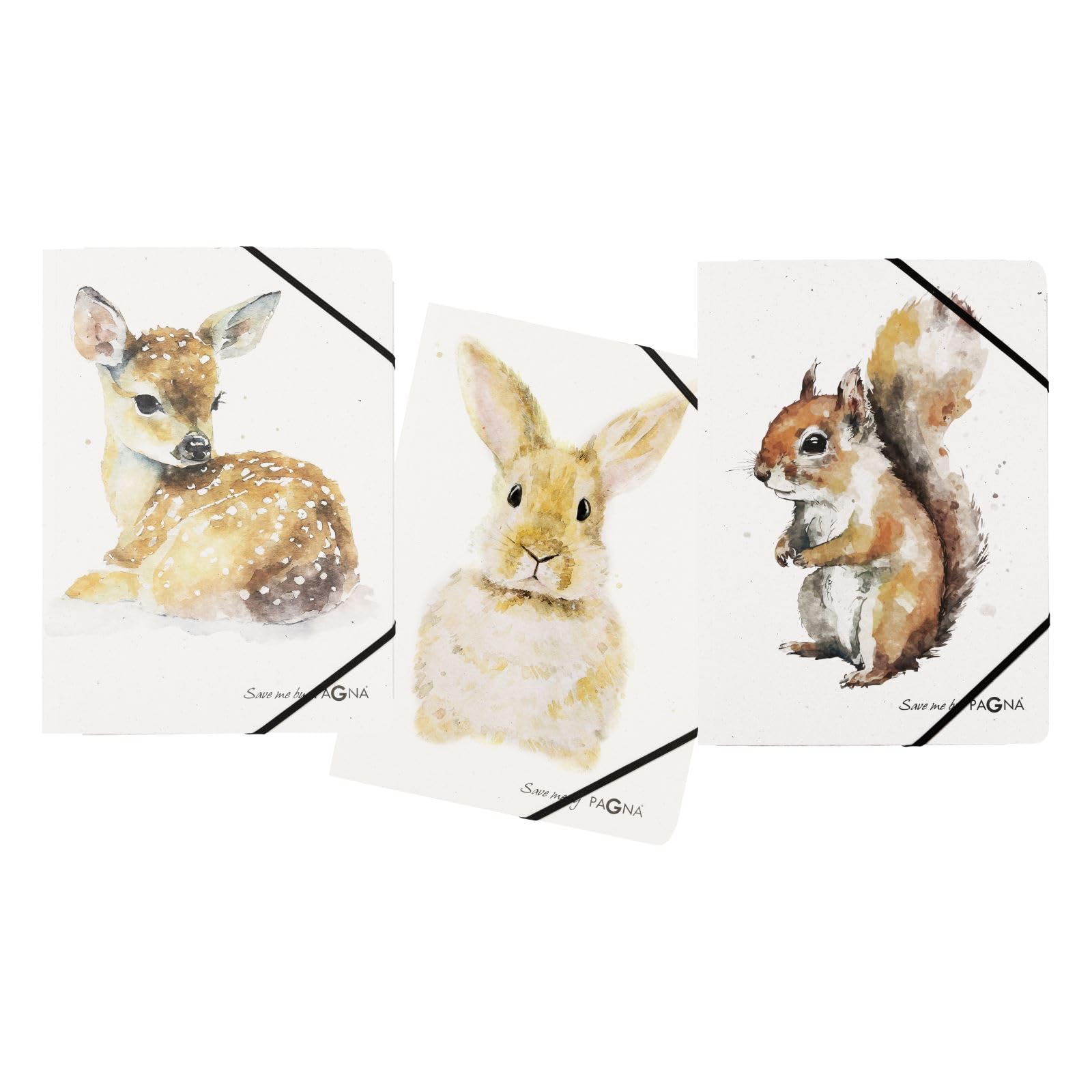 PAGNA Multipack 21700-25 Elasticated Folder A4 Save Me No.4 3 Flaps Assorted Rabbit Deer Squirrel, Printed motif