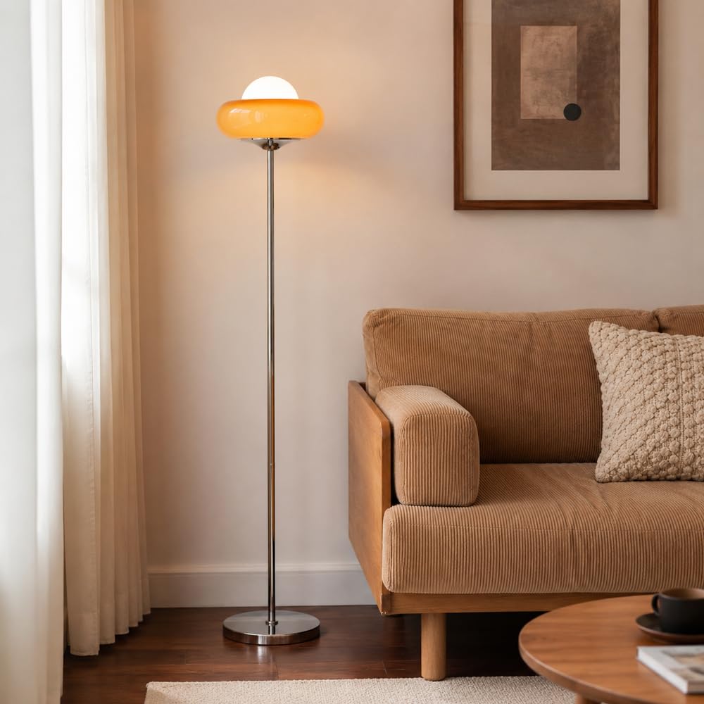 Wylolik Multicolor Mid Century Modern Glass Floor Lamp, 3 Color Dimmable Standing Lamp