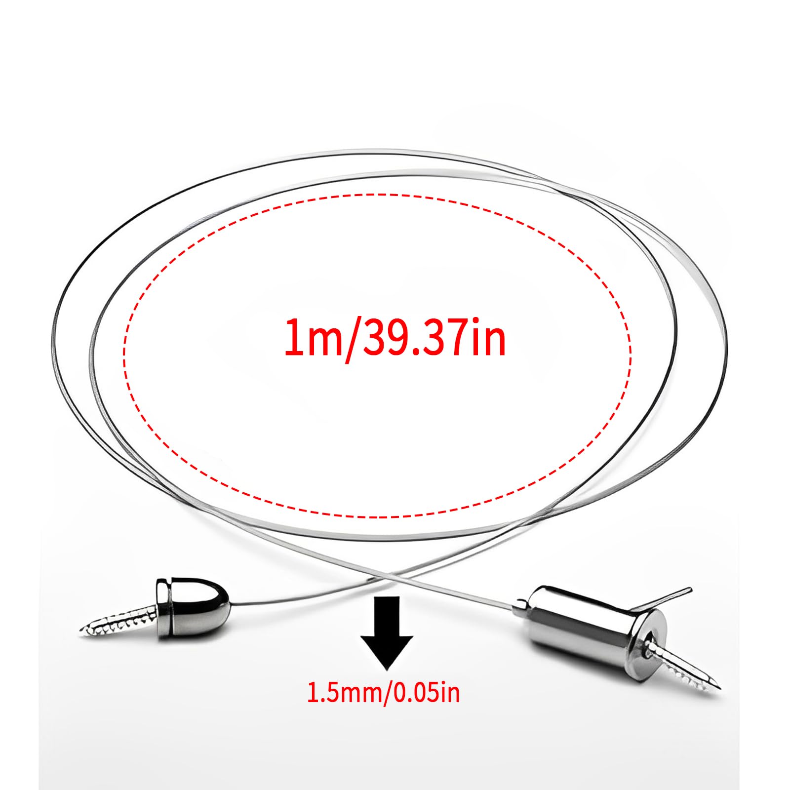 Zliger Suspension Mounting Kit with Steel Cable, 8 Pieces, 1.5 mm x 1 m for LED Ceiling Panel, Silver, 1000 mm x 15 mm - Image 2