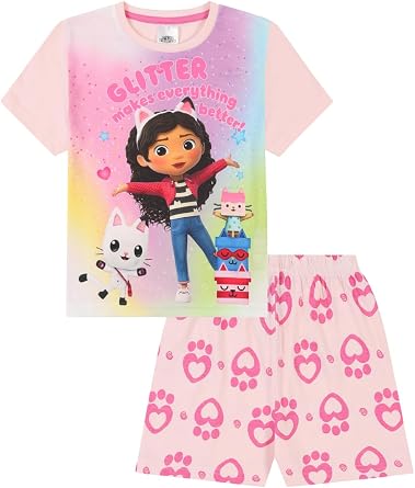 Girls Gabby's Dollhouse Glitter Makes Everything Better Short Pink Pyjama Set
