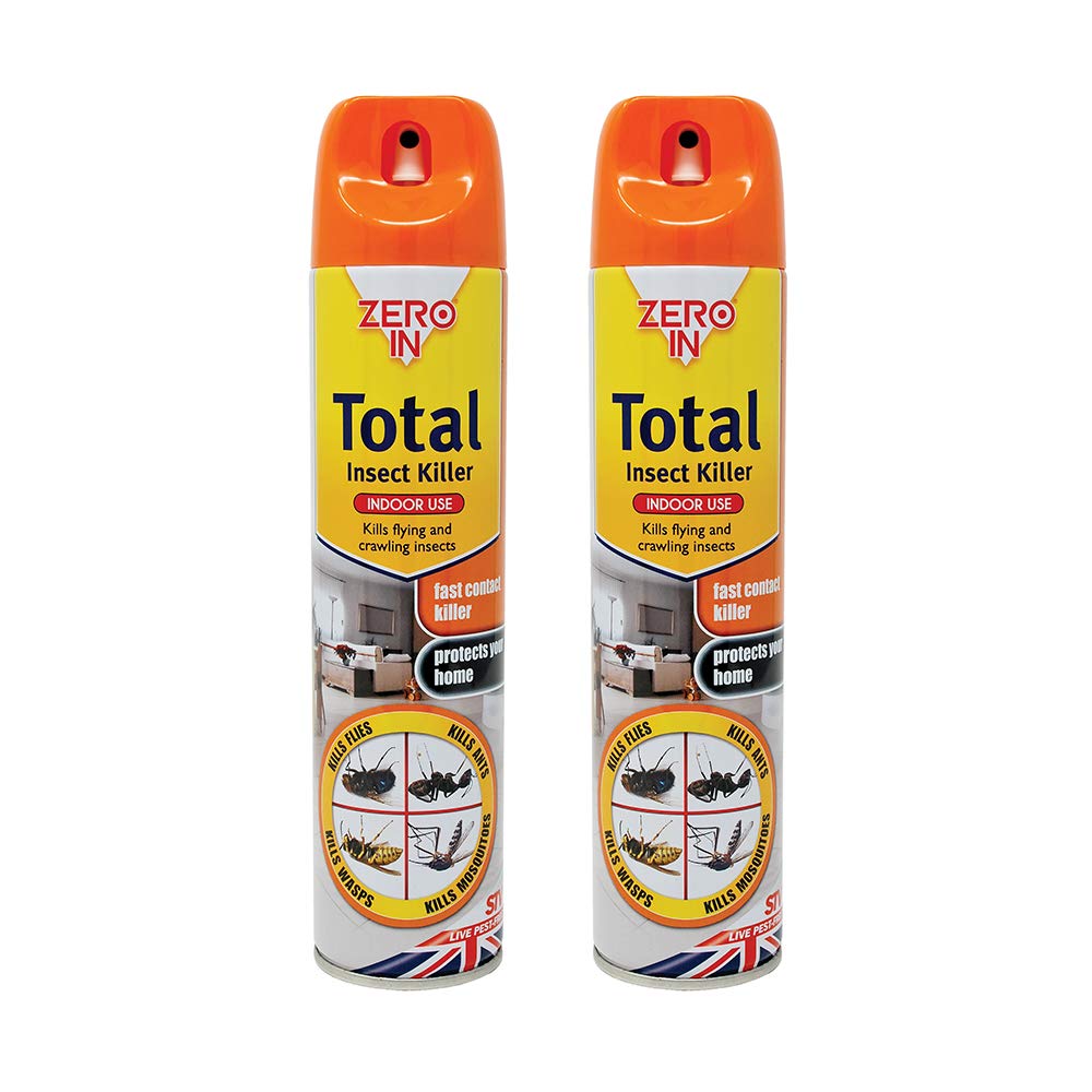 Zero In Total Indoor Insect Killer – Knockdown Action for Indoor Flying & Crawling Insects, – Low Odour, Stain-Free Bug Spray - Suitable for Home Use - 300ml X2 Pack
