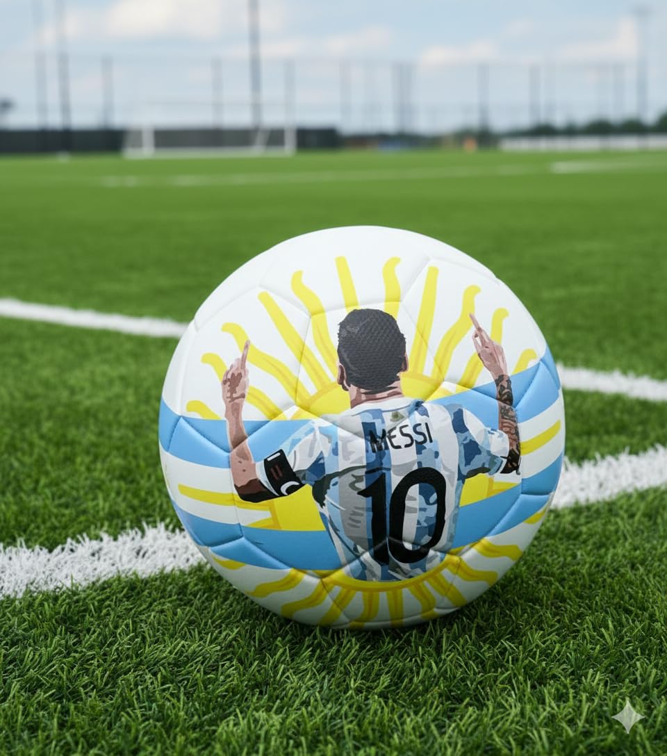 Littla Argentina Soccer Ball, Professional Football with Dynamic Sun Ray Design, Blue and Yellow Color Pattern, Sports Training Equipment-image-48