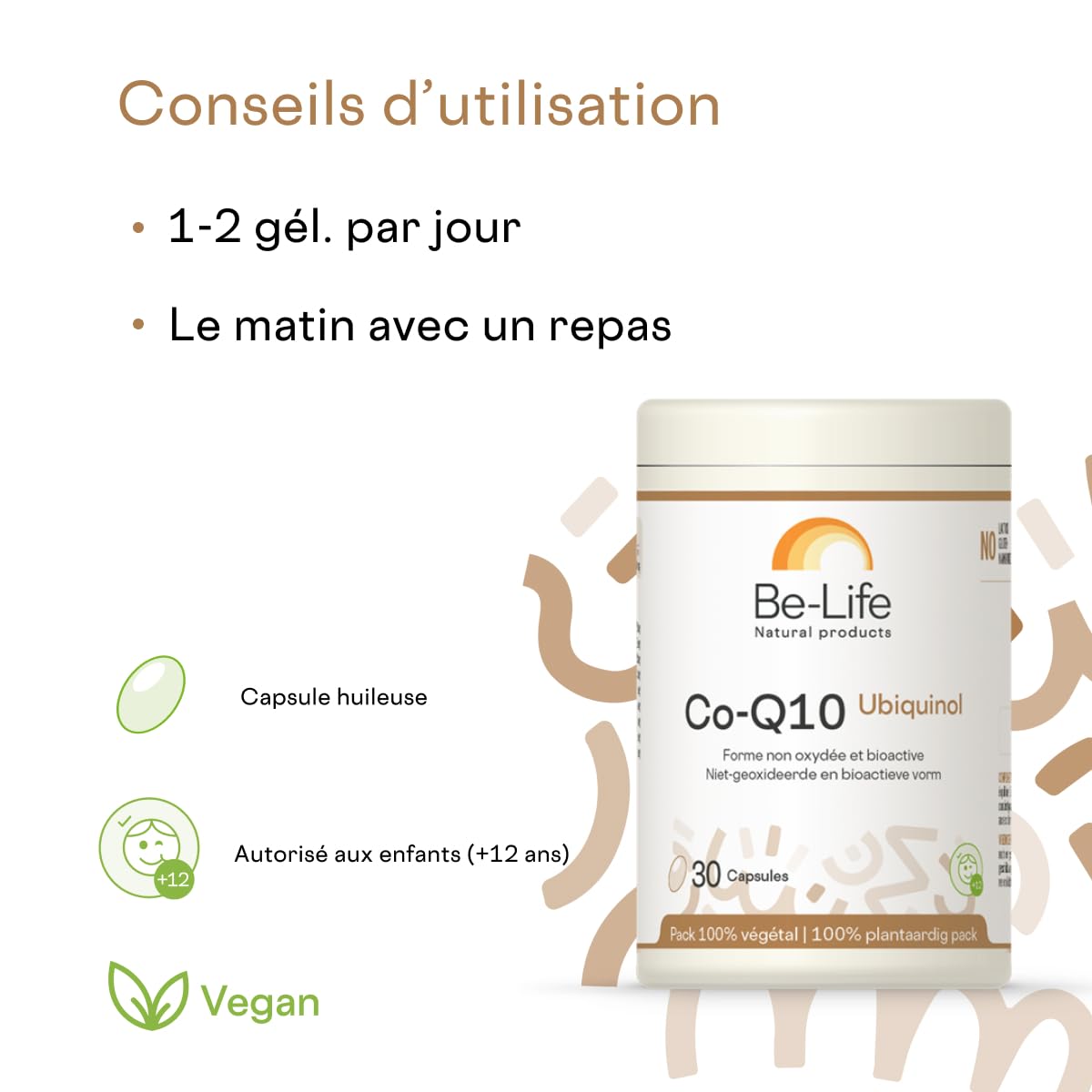 BE-LIFE | Co-Q10 Ubiquinol | Coenzyme Q10 Forme Active | Énergie Cellulaire & Antioxydant | Haute Biodisponibilité | 30 comprimés