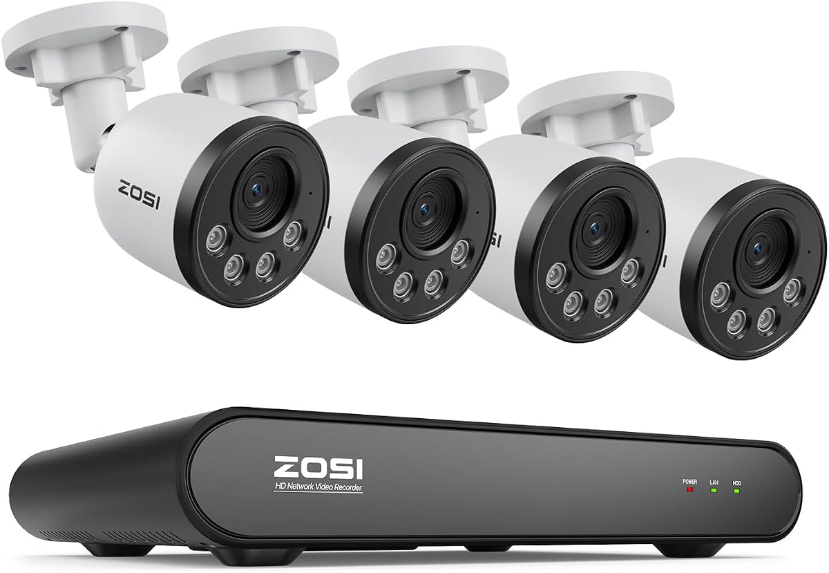 5MP PoE Security Camera System with Audio, 4pcs 4MP Metal Cam, NO HDD | Smart Person Vehicle Detection, 100ft Night Vision, Indoor Outdoor, H.265+ 8CH 5MP CCTV NVR, No Monthly Fee (NO Hard Drive)