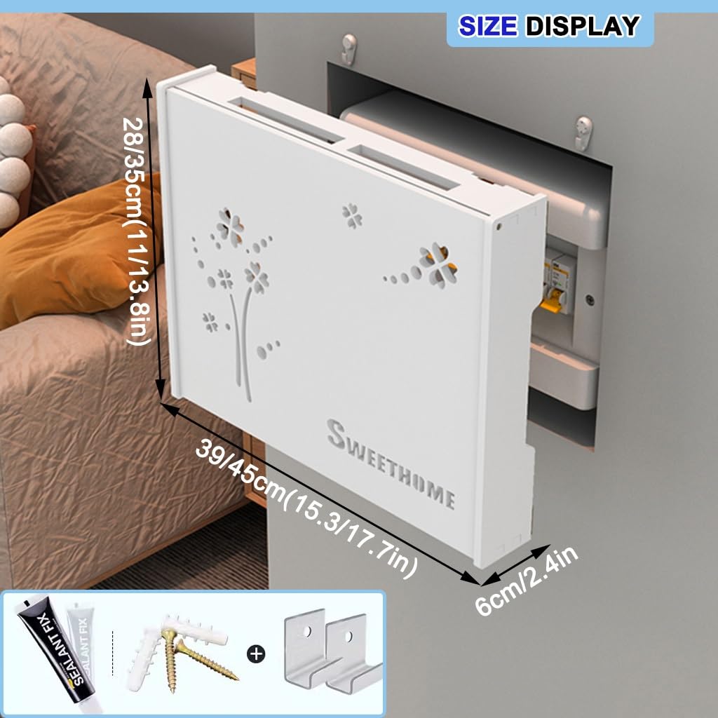 Support mural flottant pour routeur WiFi pour la maison et le bureau, boîte de câbles réglable (blanc, 38 x 9 x 26 cm)