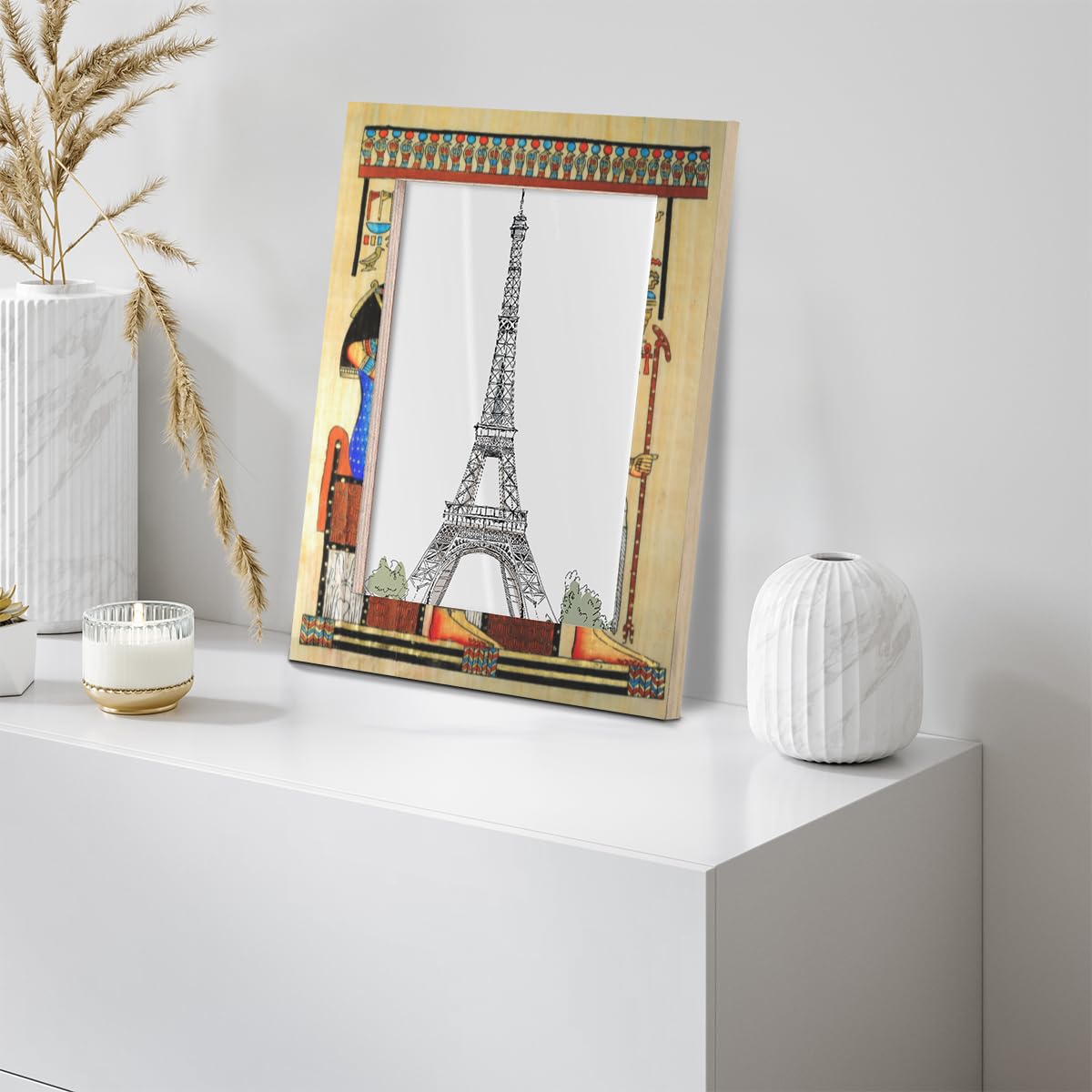 Tableau Papyrus Égyptien avec Isis Horus Nephtys Cléopâtre 26 cm x 36 cm