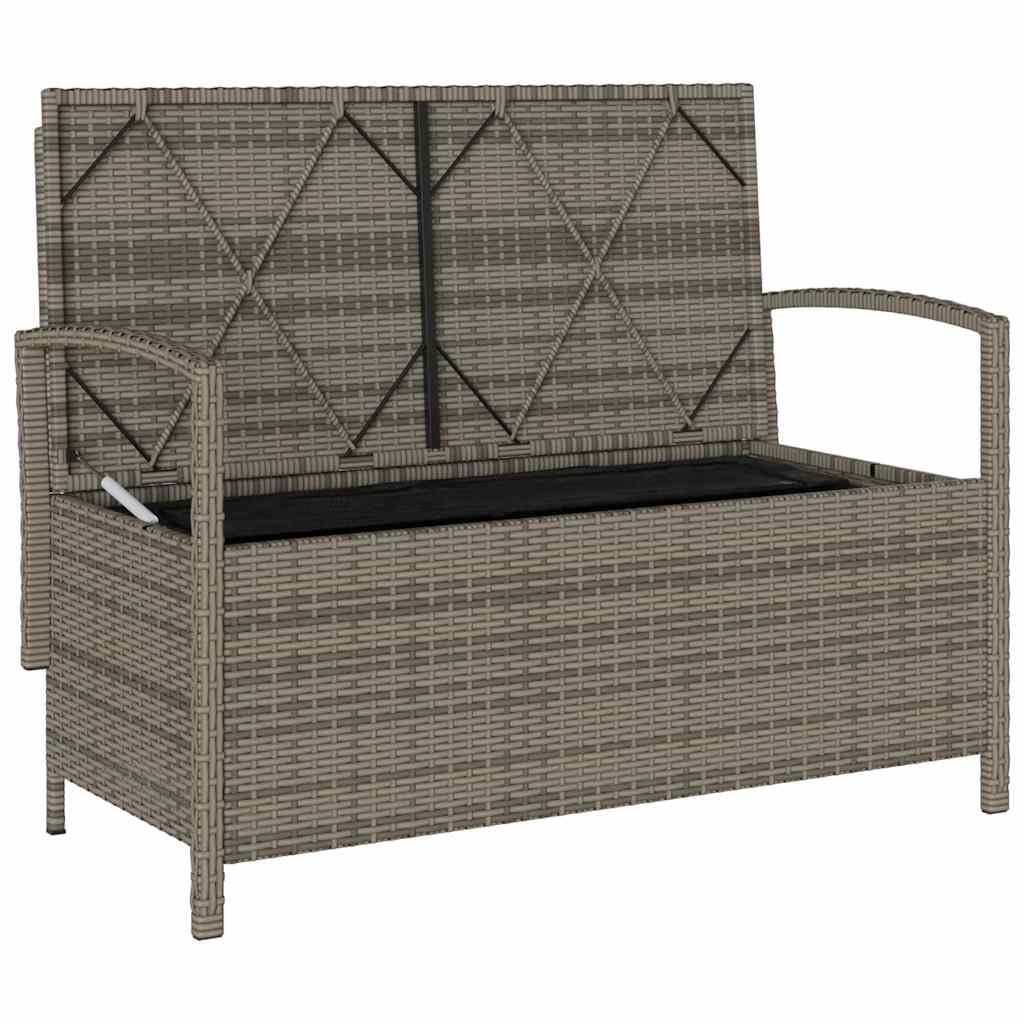 vidaXL Gartenbank mit Stauraum und Kissen Grau Poly Rattan, Gartenbank, Parkbank, Outdoor-Bank, Sitzbank, Terrassenbank, Außenbank, Gartenmöbel