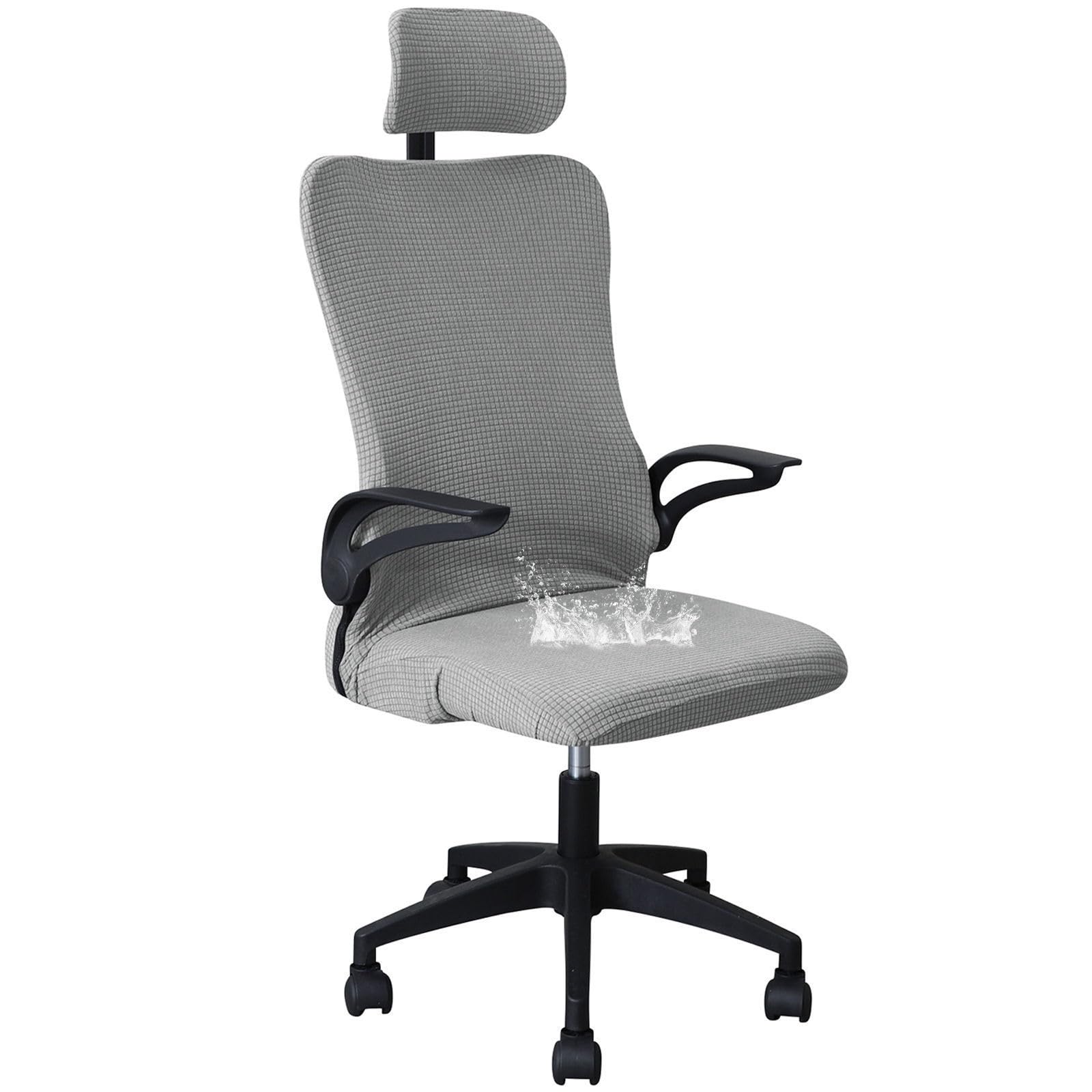 Ergonomic Office Chair Cover, Waterproof Computer Chair Covers with Elastic Headrest Cover for Office Executive Chair-Light Gray-2 Pieces