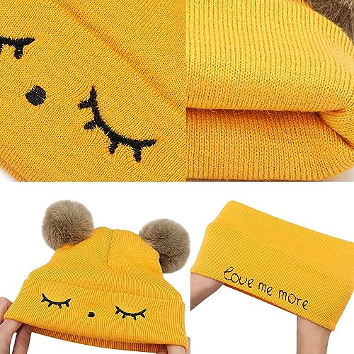 Image of F Y V Baby Best Kid Hat Set /Warm Winter Knit Embroidery Cute Beanie Baby Hat & Scarf Set Age Group - (1-6 Years) (Yellow)