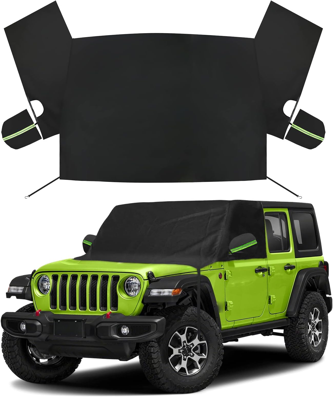 sportuli Windshield & Front Side Window Snow Cover Replace for Jeep Wrangler/Jeep Gladiator, 600D Oxford Cloth Frost Guard Windshield Cover with Mirror Cover for Snow Rain Hail Protection (Wrangler)