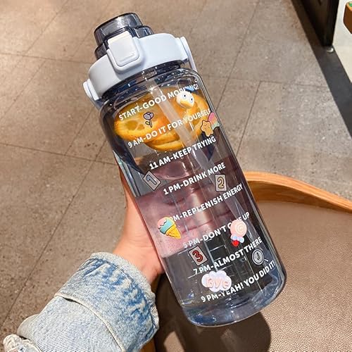 水筒・マグボトル 750ml、2000ml ストロー付き 漏れ防止 軽量 直飲み 女の子 中学生 女子 男の子 通学 通勤 登山用 キャンプ ジム ハイキング 自転車 自転車 男女兼用 (ブルー, 2000ml)