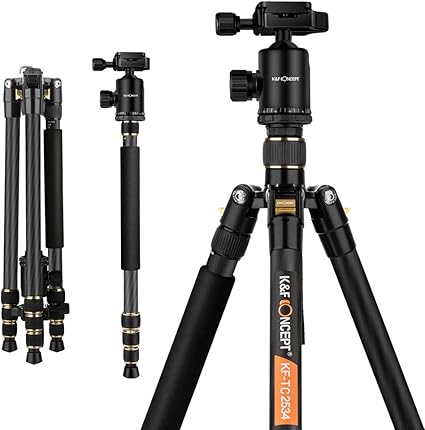 Amazon 三脚 カーボン K F Concept カメラ 三脚 超軽量 コンパクト 4段 168cm 一脚可変式 耐荷重12kg 中心軸反転 360度回転 自由雲台 一眼レフカメラ トラベル三脚 専用ケース付きtc2534 メーカー直営店 K F Concept 三脚