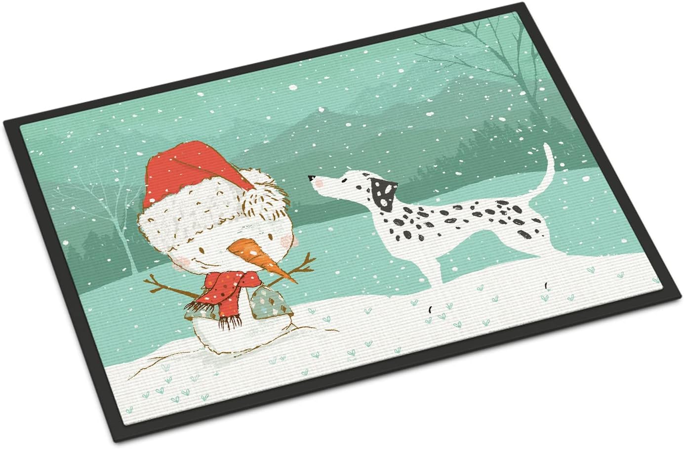 Caroline's Treasures CK2037JMAT Dalmatian and Snowman Christmas Doormat 24x36 Front Door Mat Indoor Outdoor Rugs for Entryway, Non Slip Washable Low Pile, 24H X 36W
