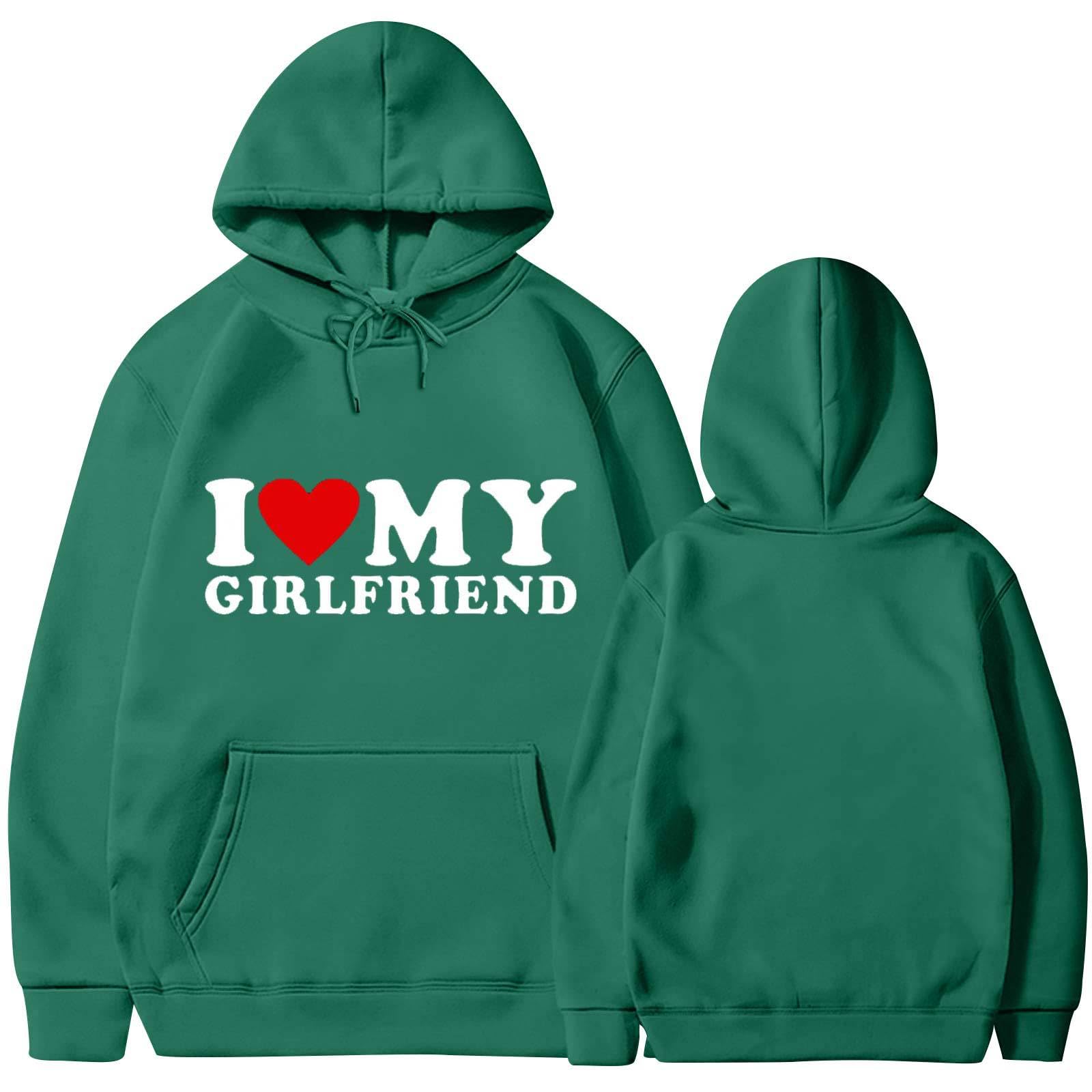 I Love My Girlfriend Hooded Funny Letter 3D Printed Hoodie Long Sleeve Tops with Pocket for Men