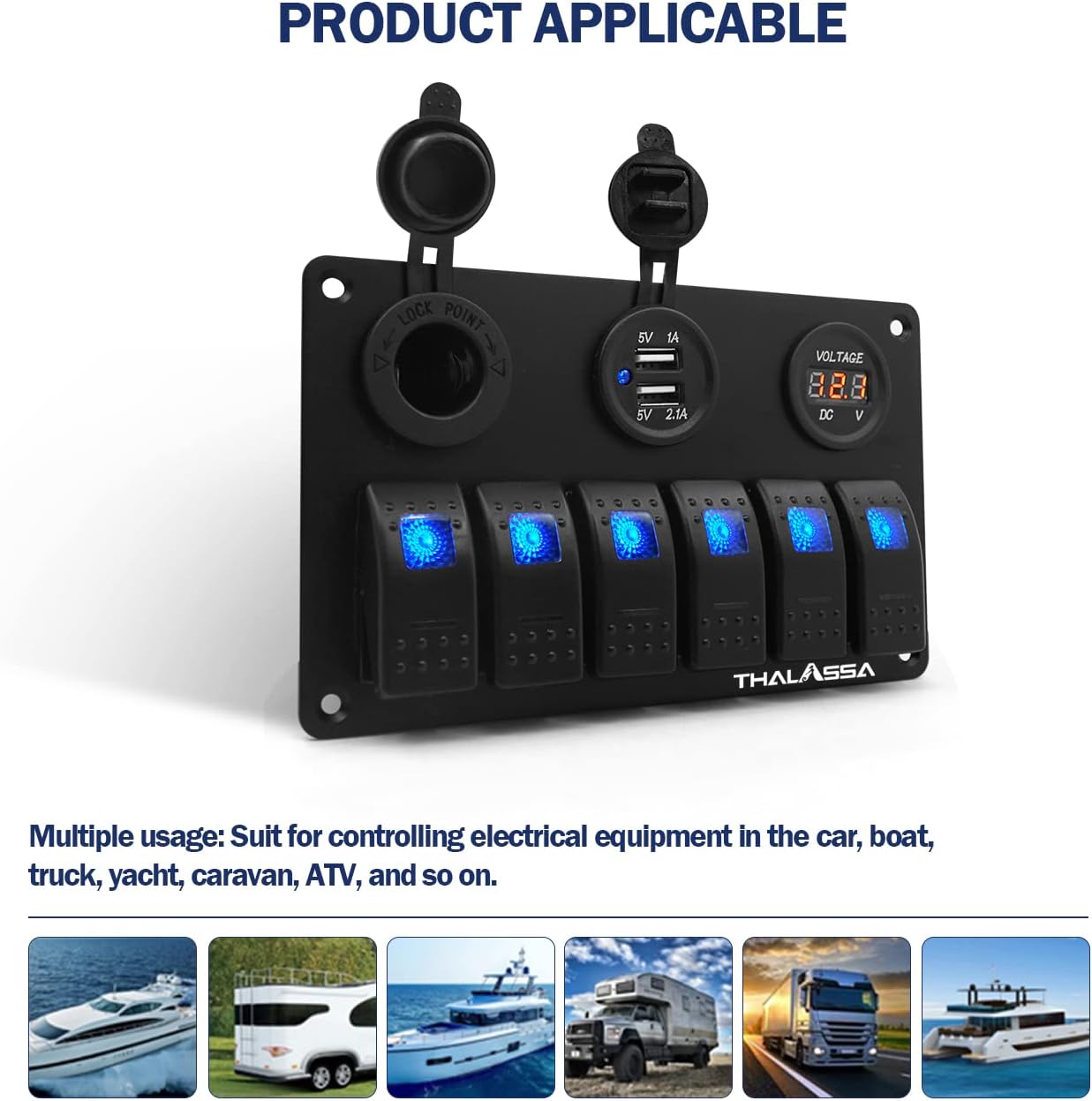 Bеѕt Prоmо 2/3/4/6 Gang Boat 12V Aluminium Rocker Switch Panel - Blue LED Lighted Control Switches, without Fuse, 5V Dual 2.1A USB Charger Socket, Digital Voltmeter for RV Truck Caravan Vehicles Off-Road Camper