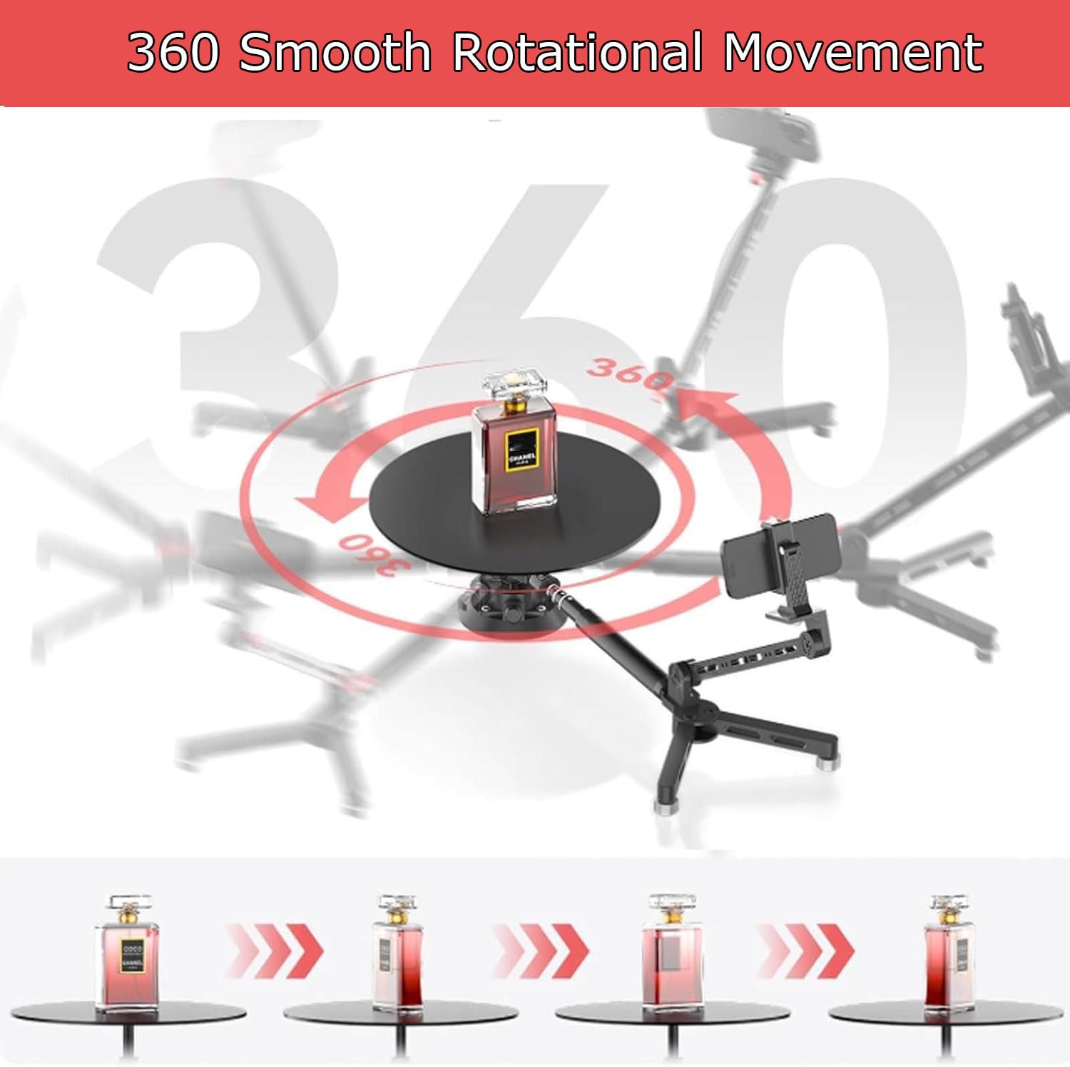 Piattaforma di ripresa portatile a 360°, piattaforma di ripresa surround orizzontale e sopraelevata, palo estensibile da 110 cm per cabina fotografica video