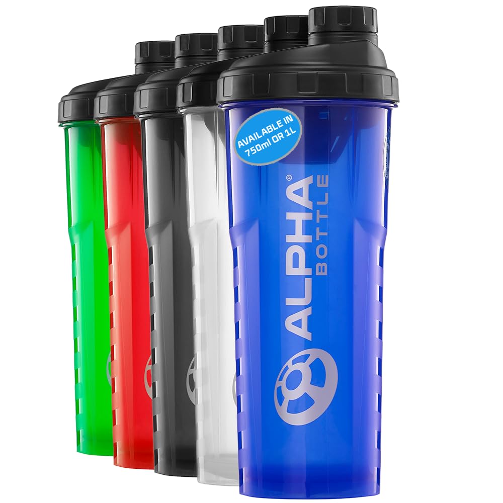 Alpha Designs Men's Blue Protein Shaker Bottle 1L - 1000Ml Gym Bottle For Protein Shakes - Leakproof Screw Cap