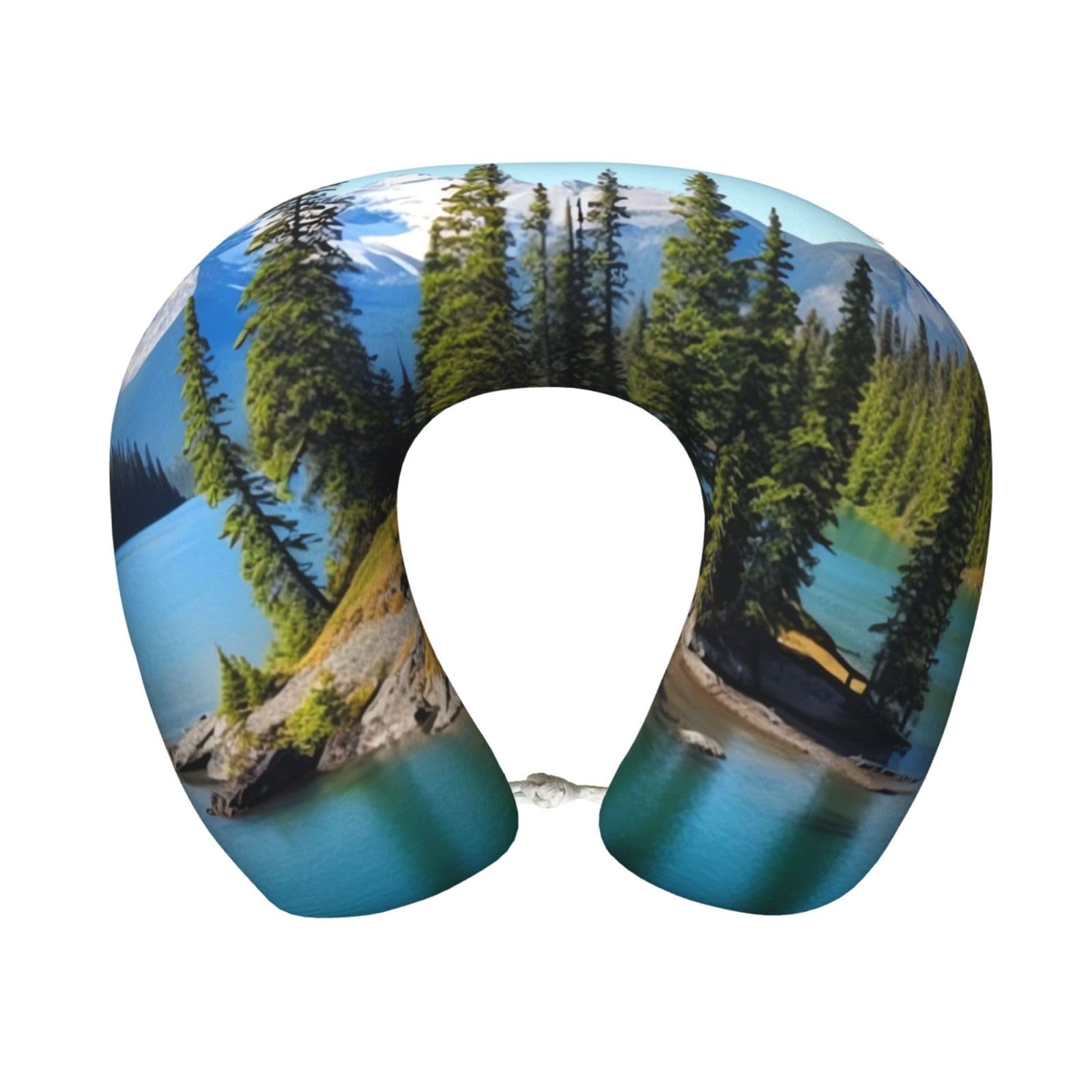 peiyeety Spirit Island in Lake Travel Pillow Memory Foam - Comfortable U Shape Neck Pillows for Sleeping, Neck and Head Support Portable Airplane Pillow Adjustable Flight Pillow, Washable Cover