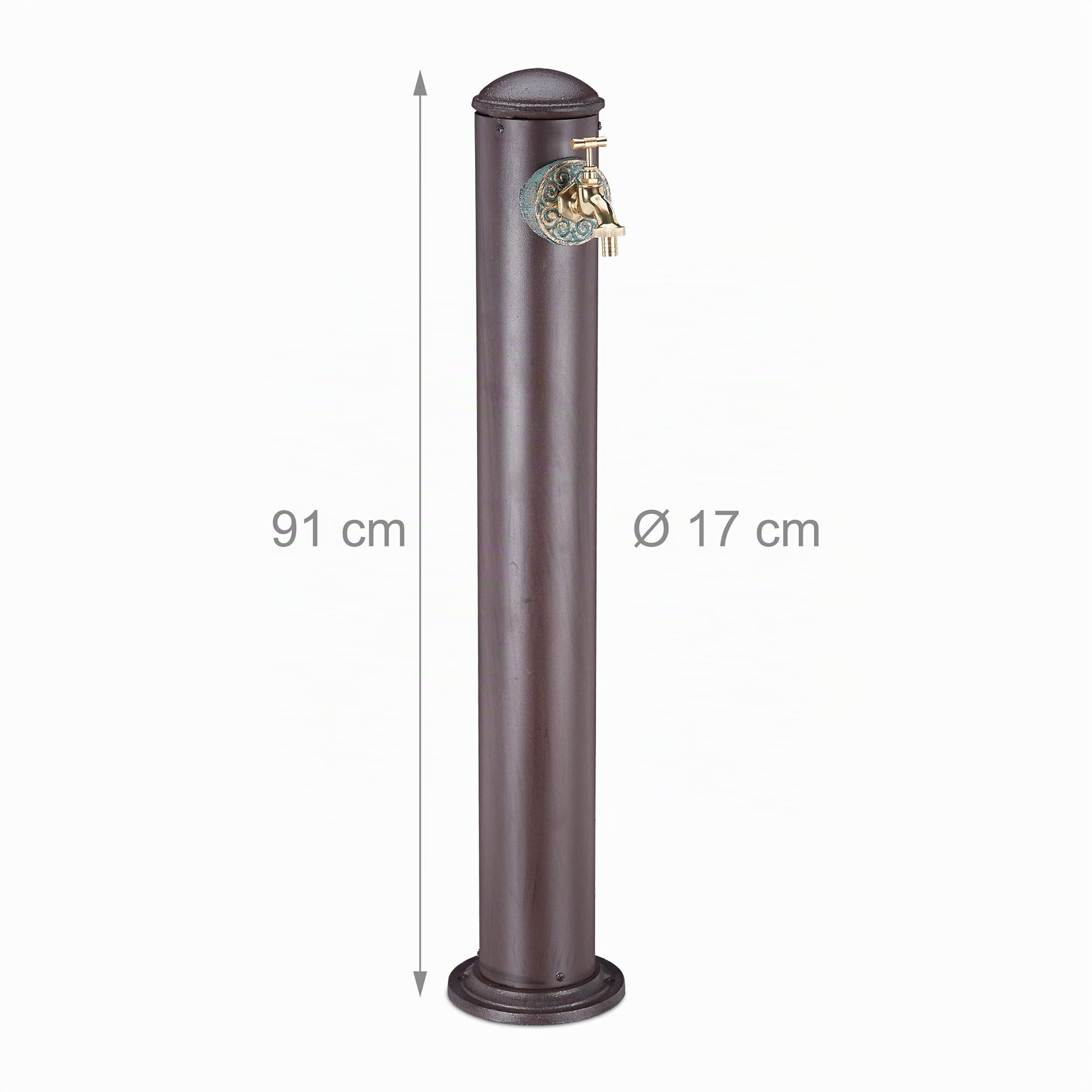 Relaxdays Pompe à Eau pour Jardin, Style Antique, Connexion de 3/4 de Pouce, Ronde, 91 cm Hauteur, Brun