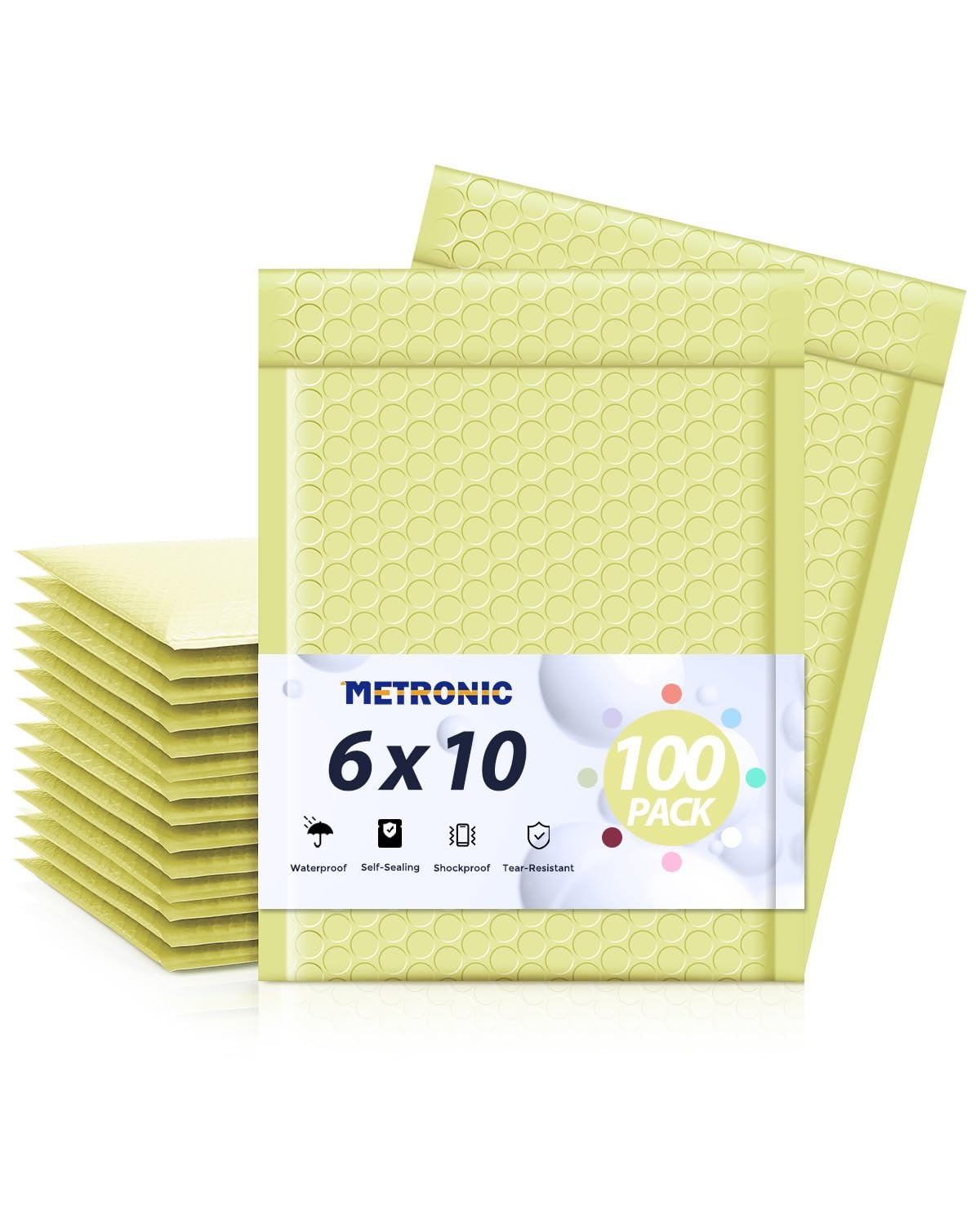 Metronic Bubble Mailers 6x10" 100 Pack Pale Yellow Self-Seal Padded Mailers