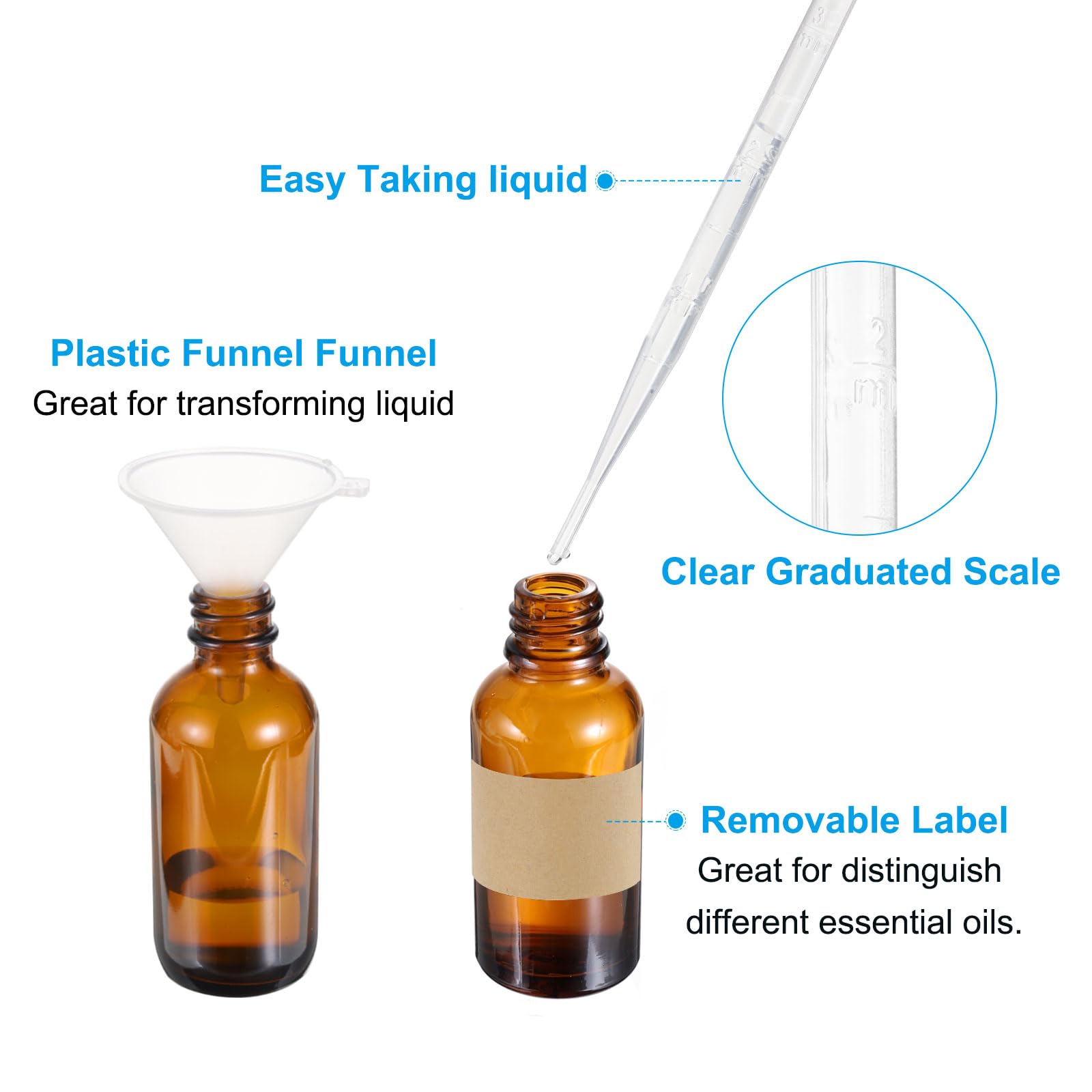 PATIKIL 30ml Glas-Tropfflasche 100Stk Dichte Ätherische Öle testen Flüssig Parfüm Behälter Mit Pipette Etikett Trichter Für Aufbewahrung Zuhause Reisen Amber