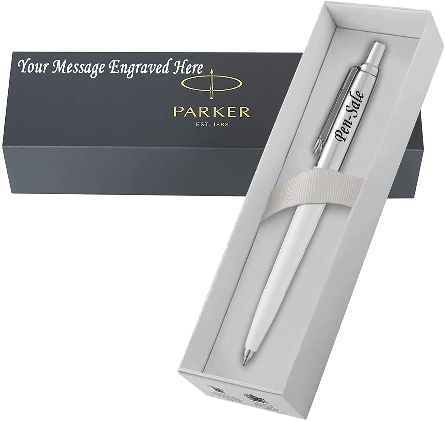 Personalised Engraved Parker Jotter Ballpoint Pen in a Classy Engraved Gift Box, Custom Gift for Anniversary, Christmas - Enter Your Custom Text (Jotter White)