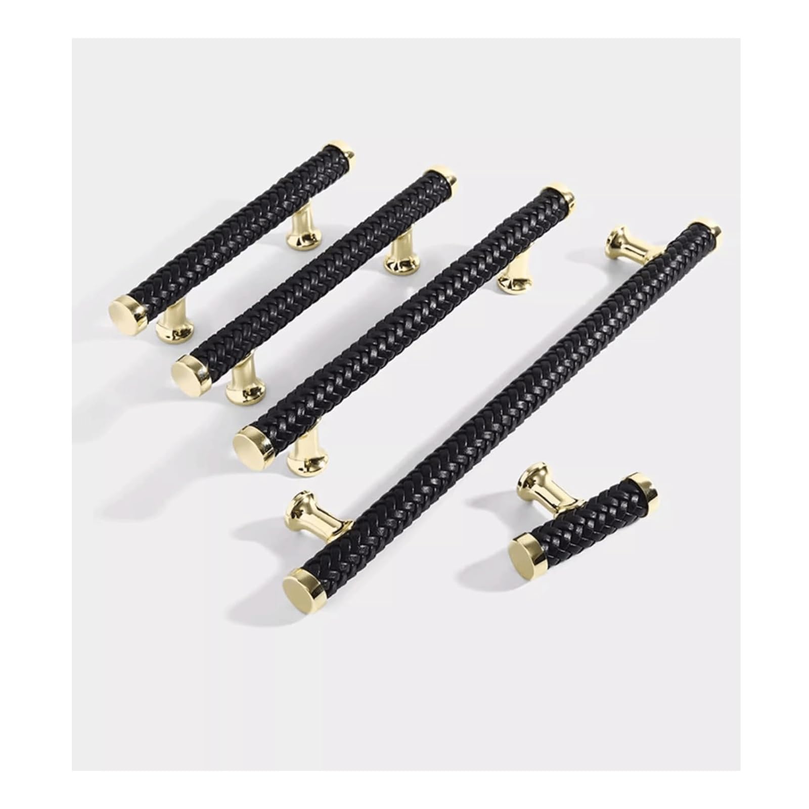 Lcanallyms Black Kitchen Cabinet Handles, Braid Leather Cabinet Handle, Brushed Brass Drawer Pull Dresser Knob Furniture Hardware Decor Compatible With Cupboard Closets(,3" Hole)