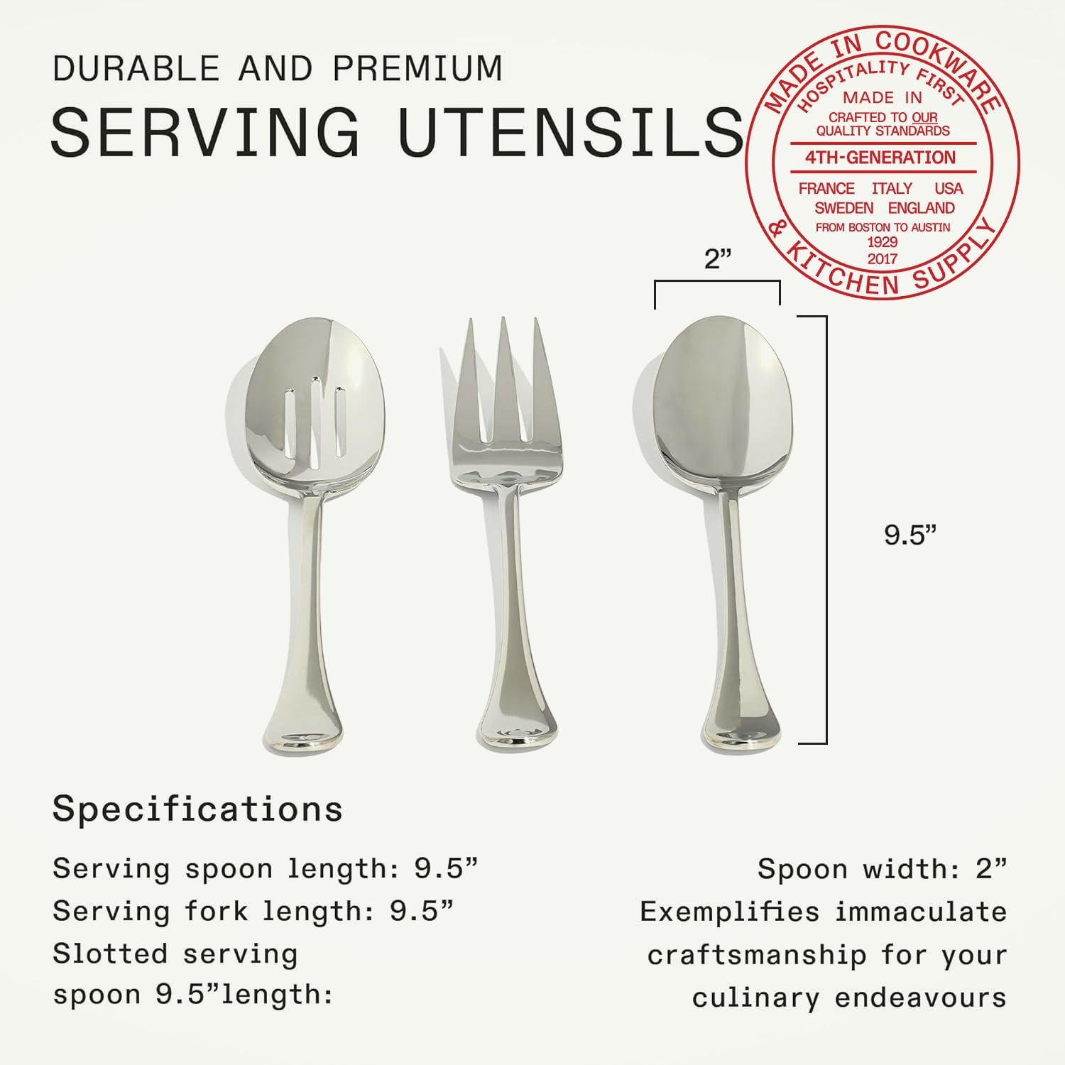 Made In Cookware | Stainless Steel Serving Utensil Set | Fork, Spoon, Slotted Spoon | Dishwasher Safe