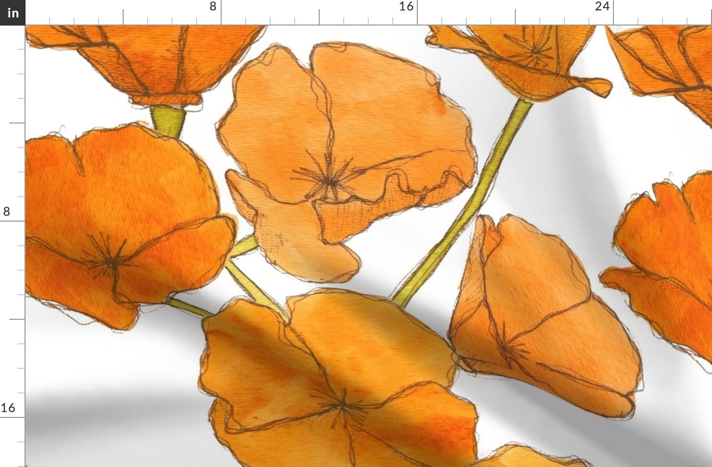 Spoonflower Fabric - California Poppy Watercolor Floral Orange Poppies Large Scale Printed on Denim Fabric by The Yard - Bottomweight Apparel Home Decor Upholstery