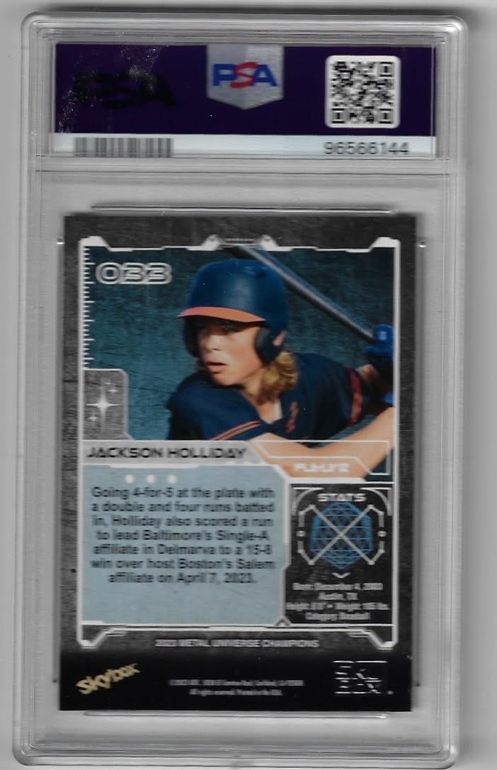 Jackson Holliday PSA 8 NM-MT Graded Skybox Rookie Card Collectible Baseball Card - 2023 Skybox Metal Universe Baseball Card #033 (Orioles)