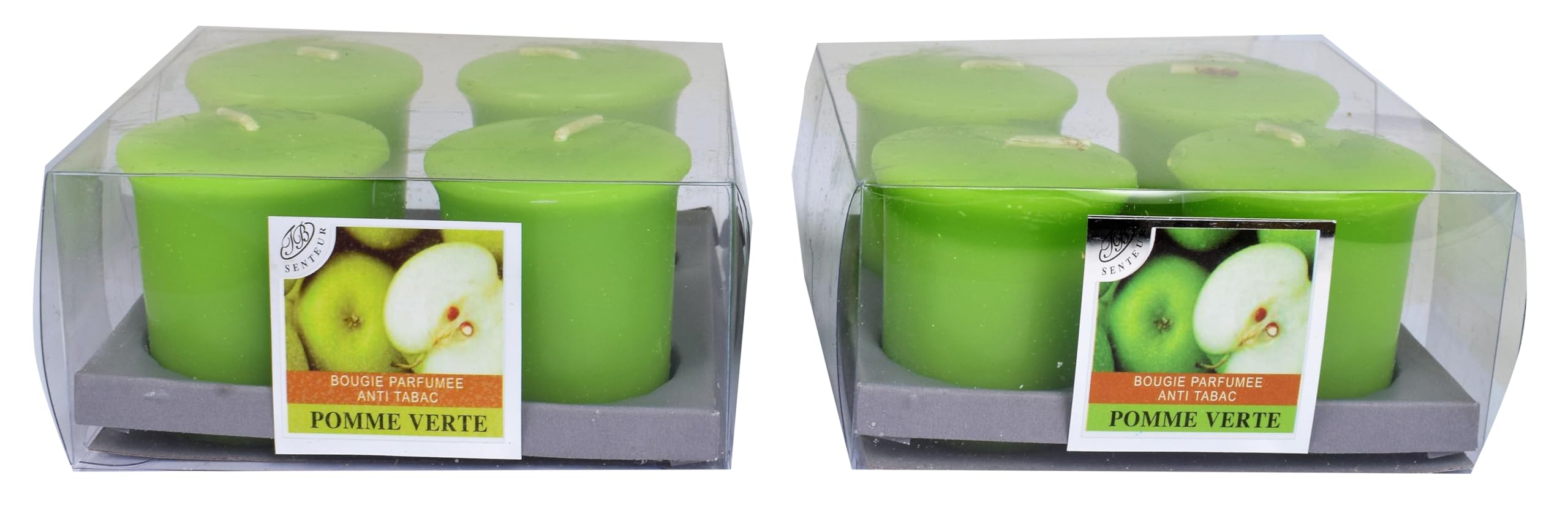 Velas Votivas Decorativas Anti-Tabaco, Verde Manzana 4x6 cm, 10h, Juego de 8