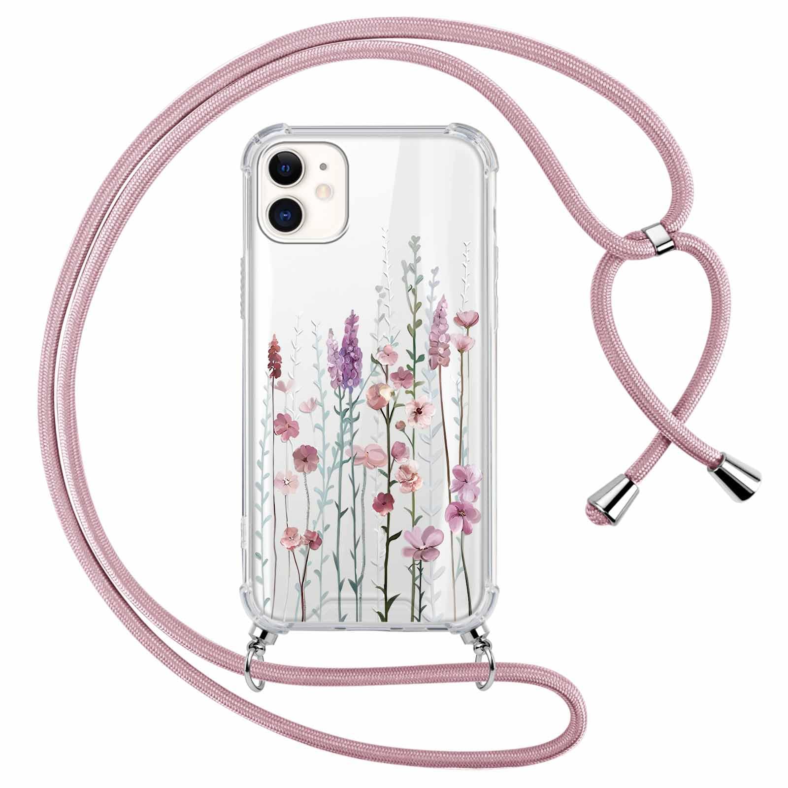 Custodia IPhone 16 Con Laccio Regolabile - Trasparente Con Fiori, Morbida E Protettiva