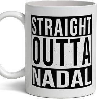 Nadal Last Name Gift. Personalized, Custom "Straight Outta" Surname Sign Coffee Mug. 11 Ounces.