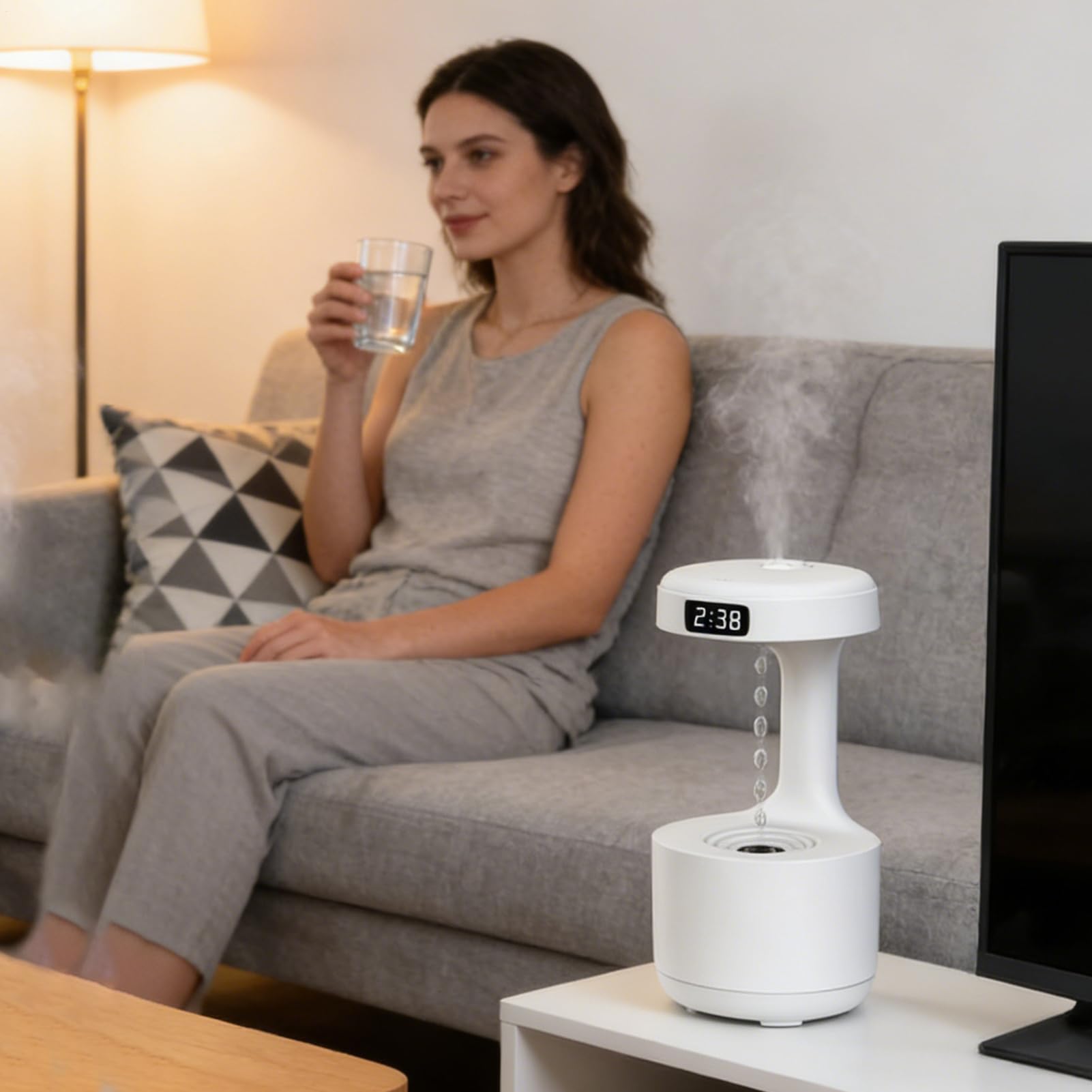 Umidificatore Diffusore Sicuro a a di Pioggia | Umidificatore con Luce Notturna per Comodino Casa Ufficio Scrivania Sonno Notte Appartamento Hotel