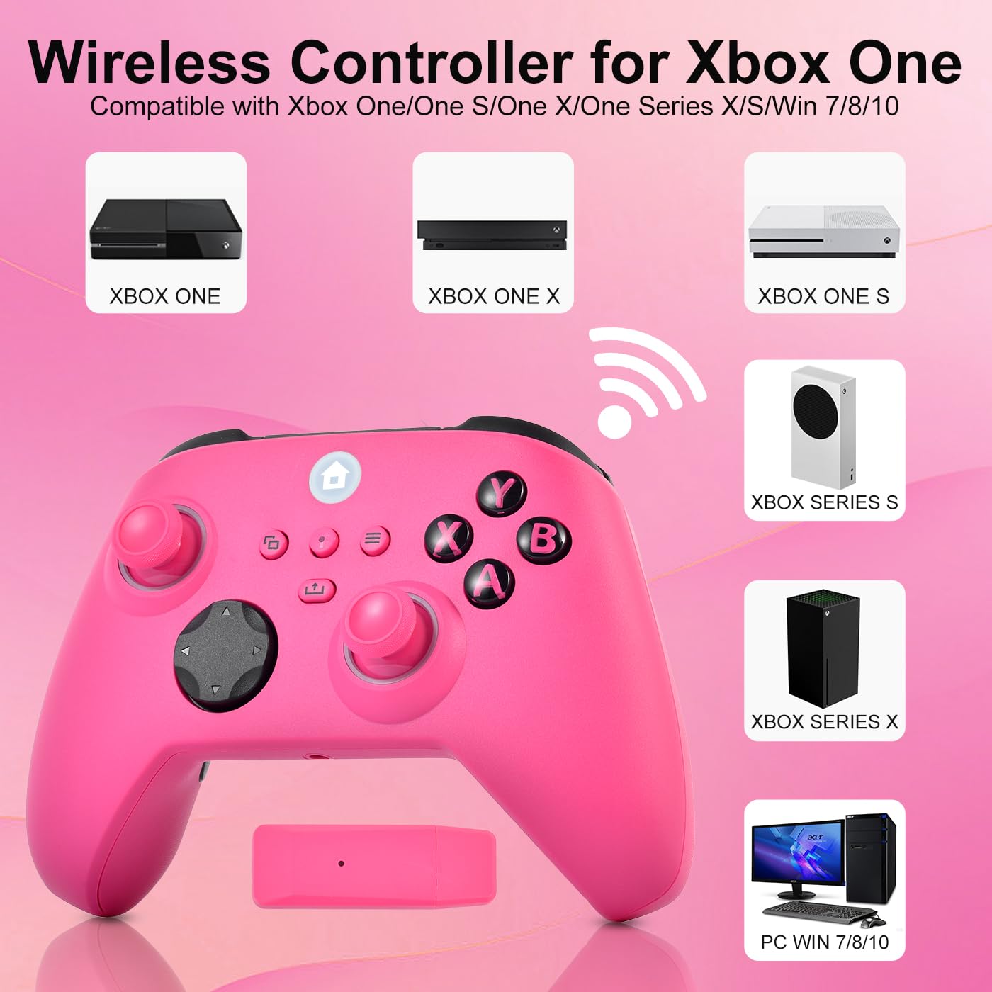 SWCTIM Xbox Controller Wireless für Xbox One, Xbox Series X/S, Xbox One X/S,2.4GHz RGB LED Licht Wireless Controller mit 3.5mm Kopfhörerbuchse,Rosa