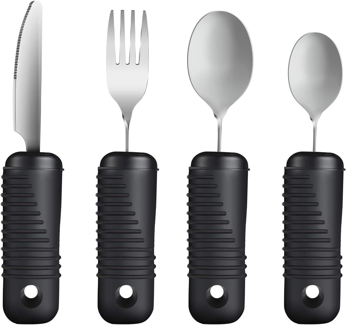 YPC Adaptive Utensils,Easy Grip Silverware,Built Up Bendable Fork,Teaspoon,Tablespoon and Knife for Tremors,Adults,Elderly,Arthritis and Parkinsons,4 Piece Set