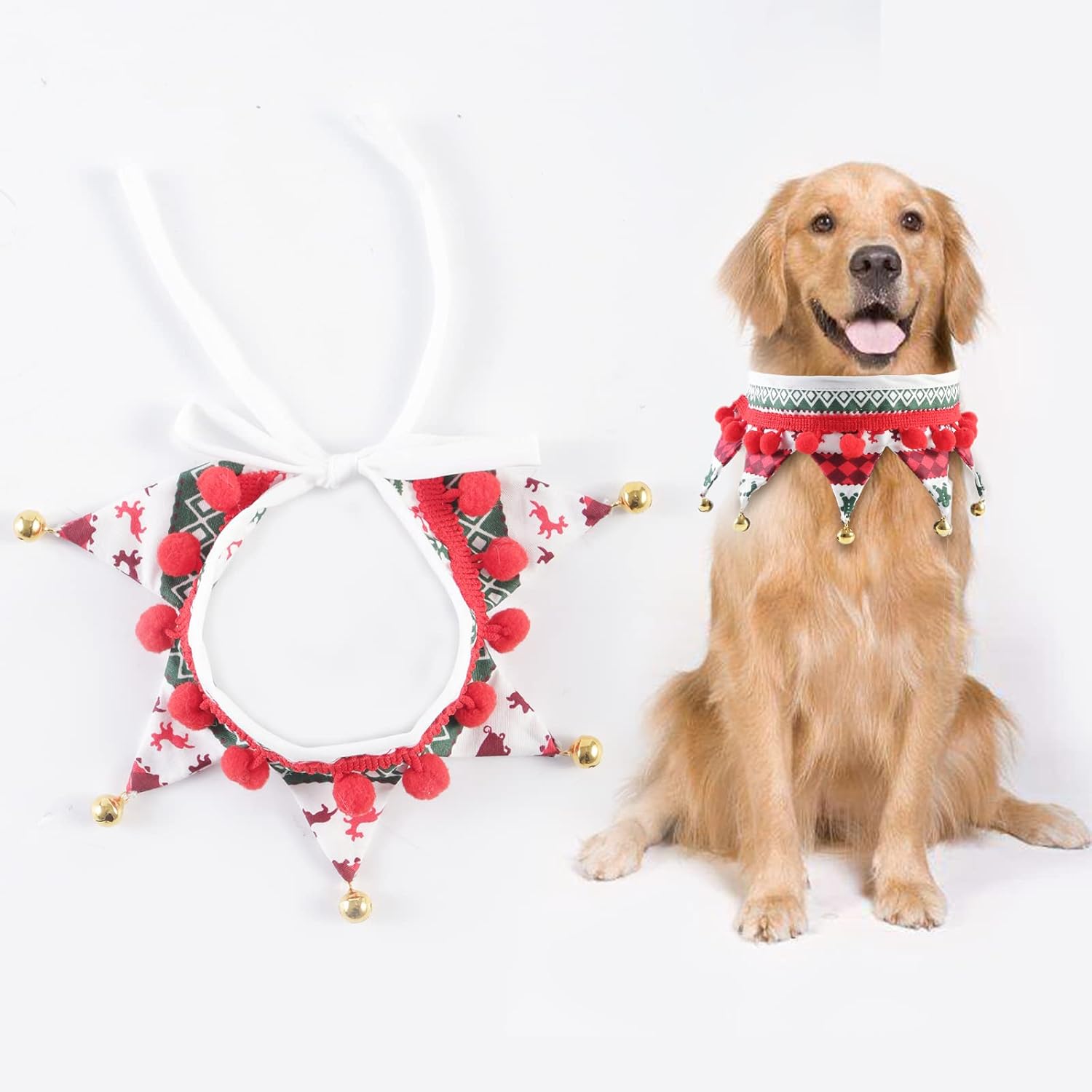 Collar de Navidad para perro con cascabel, 25x10 cm, bufanda de Navidad, para gato, perro, cachorro, gatito, pañuelo, collar de Navidad para mascotas, ajustable, lavable
