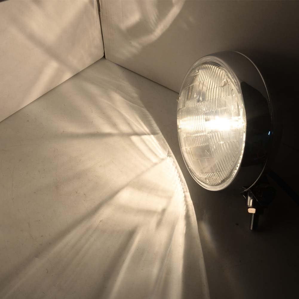 Motorcycle Front Headlight 6" Slim Bucket 5.75" Hi/Low Beam Sealed Beam Bottom Mount Headlamp Custom Application Chrome-Clear