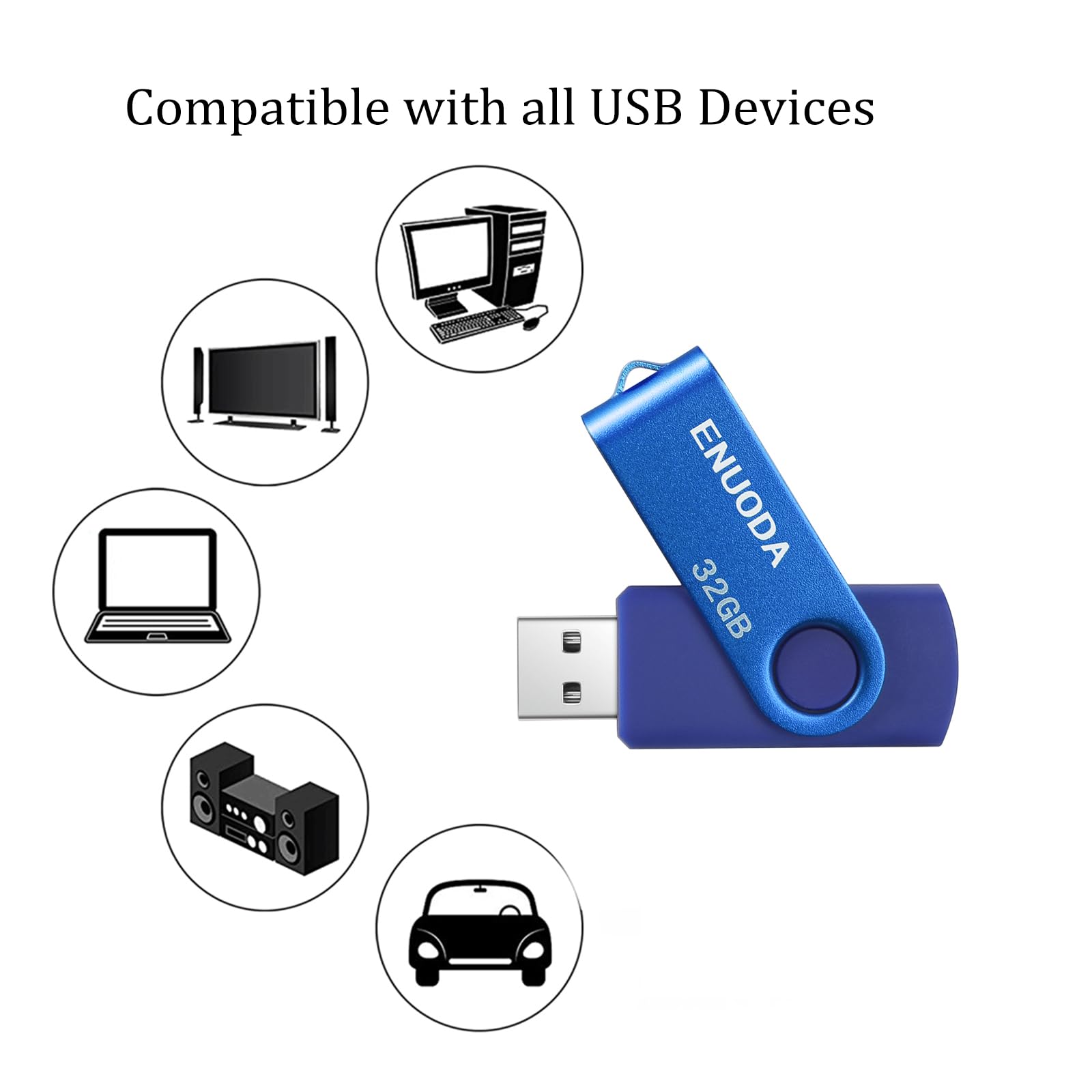 ENUODA Chiavetta USB 32GB 2 Pezzi Pennetta Girevole USB 2.0 Unità di Memoria Flash per Archiviazione Dati con Luce LED (Colore: Blu Nero)