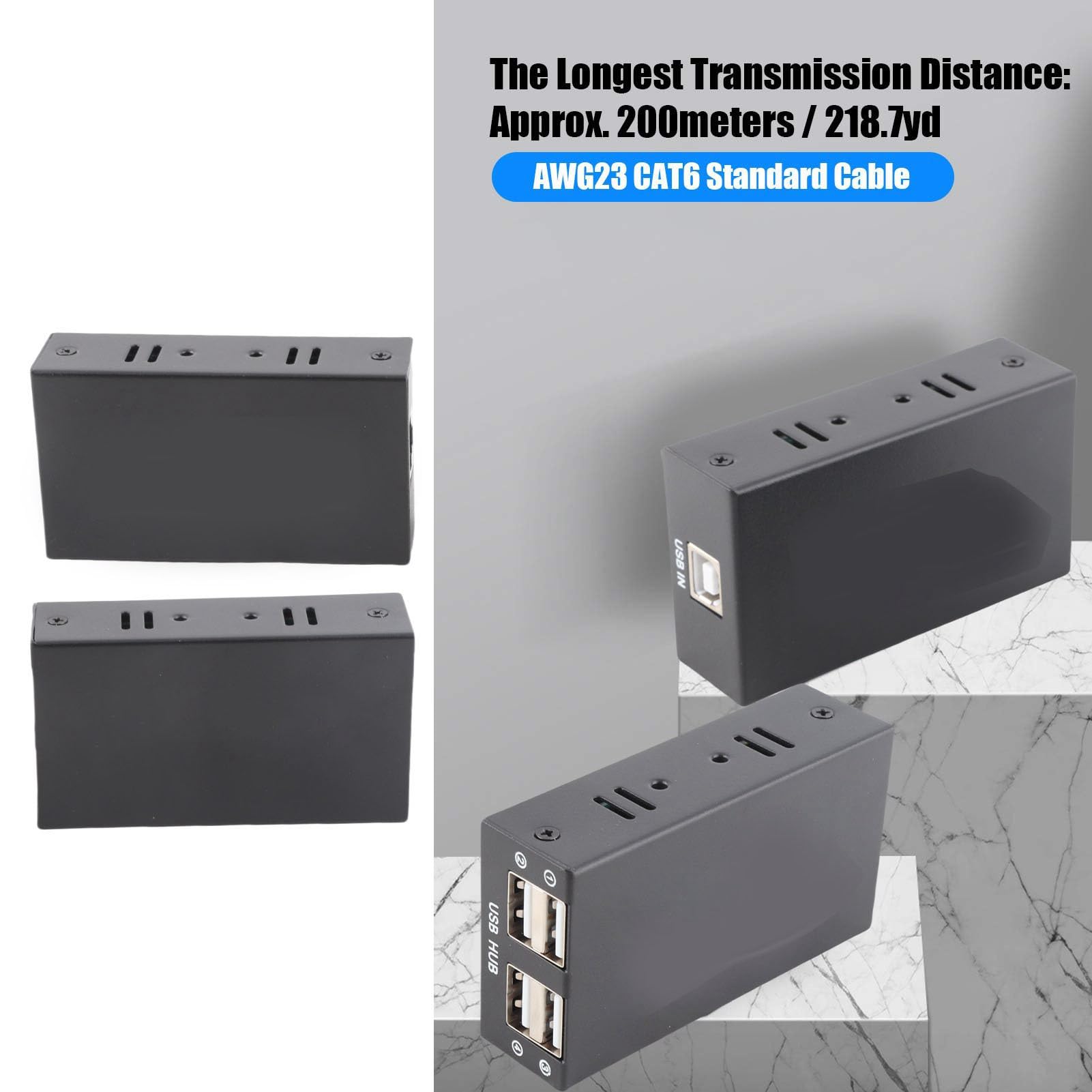 Kit Adaptateur d'extension USB 2.0 vers RJ45, rallonge de câble Ethernet avec Piste panoramique, portée de 200 m, Transmission d'alimentation POC pour Une Utilisation en Bureau de