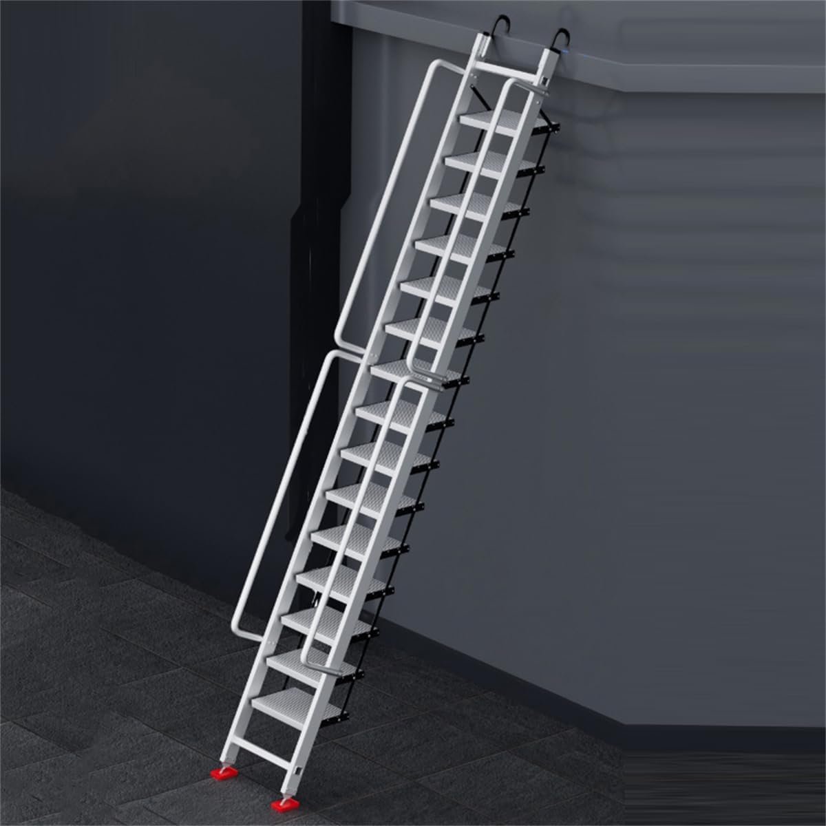 Foldable Aluminum Loft Ladder, DIY Extension Folding Attic Ladder with Removable Handrails and Non-Slip Pedals,asement Egress Attic Bunk Bed Outdoor Wall Climbing Ladder,16 Steps