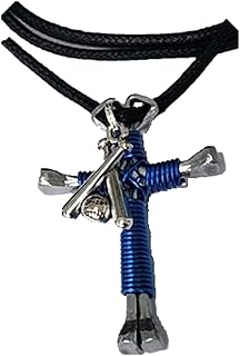 Show Me Country Royal Blue Horseshoe Nail Cross Necklace w/Baseball Bats Charm